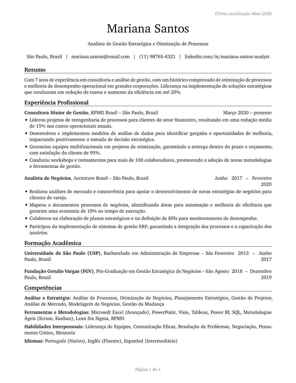 Management Analysts CV in Portuguese — page 1