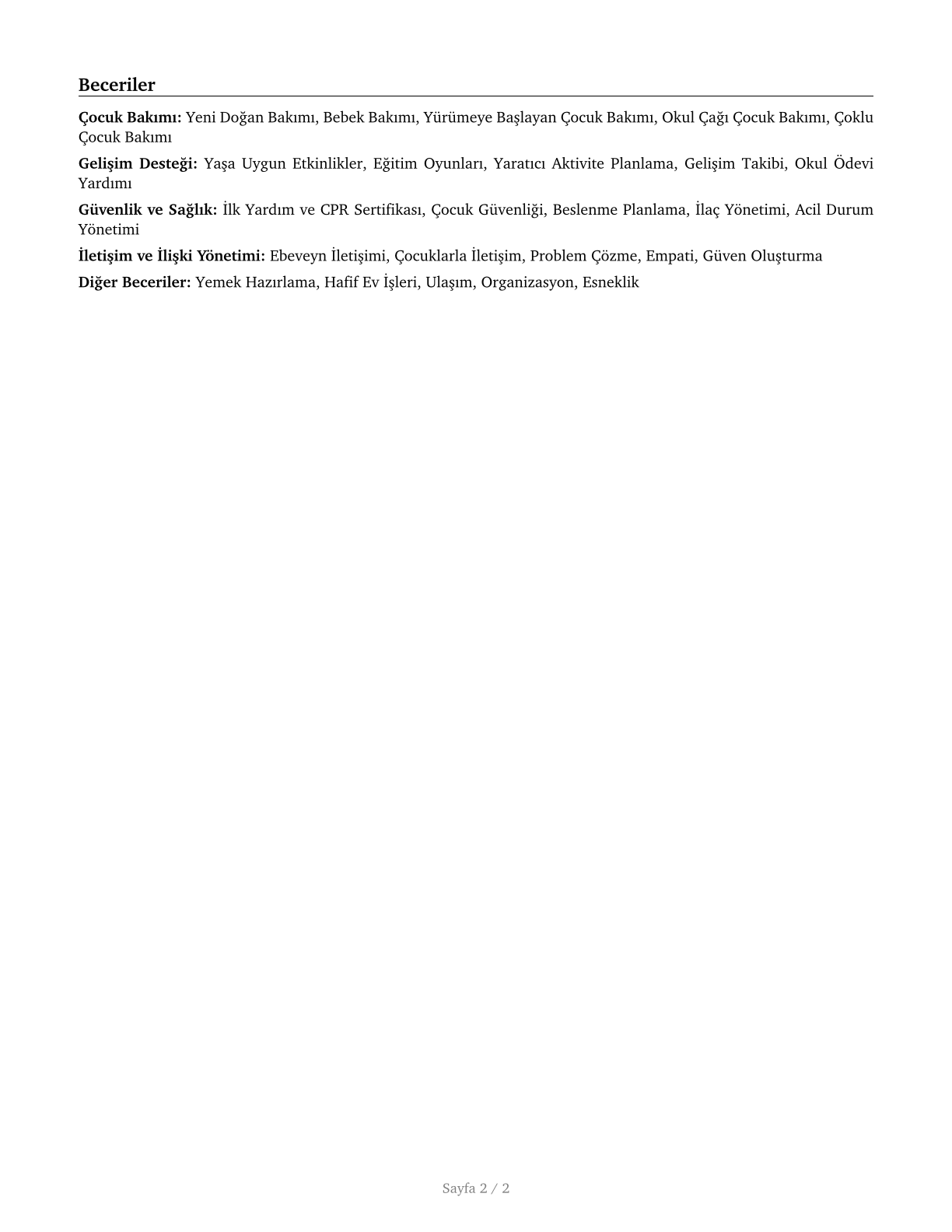 Nannies CV in Turkish — page 2