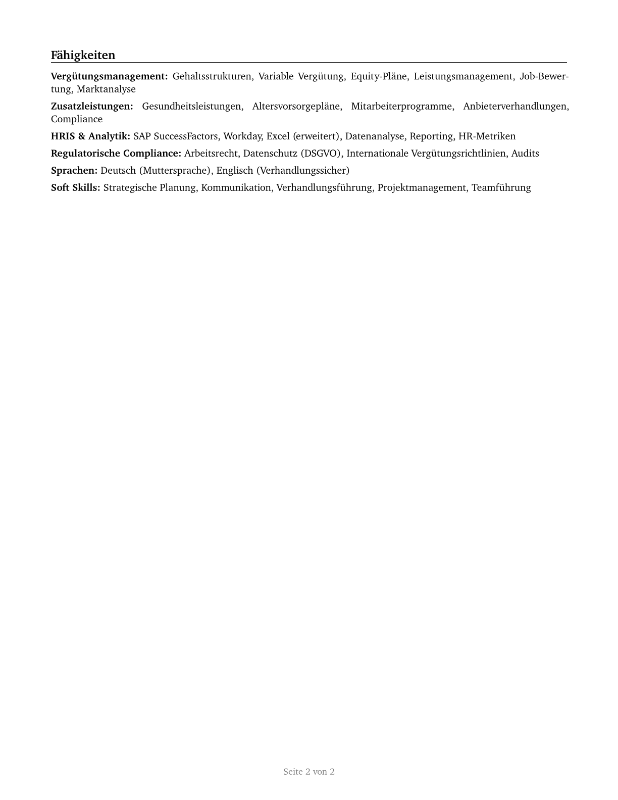 Compensation and Benefits Managers CV in German — page 2