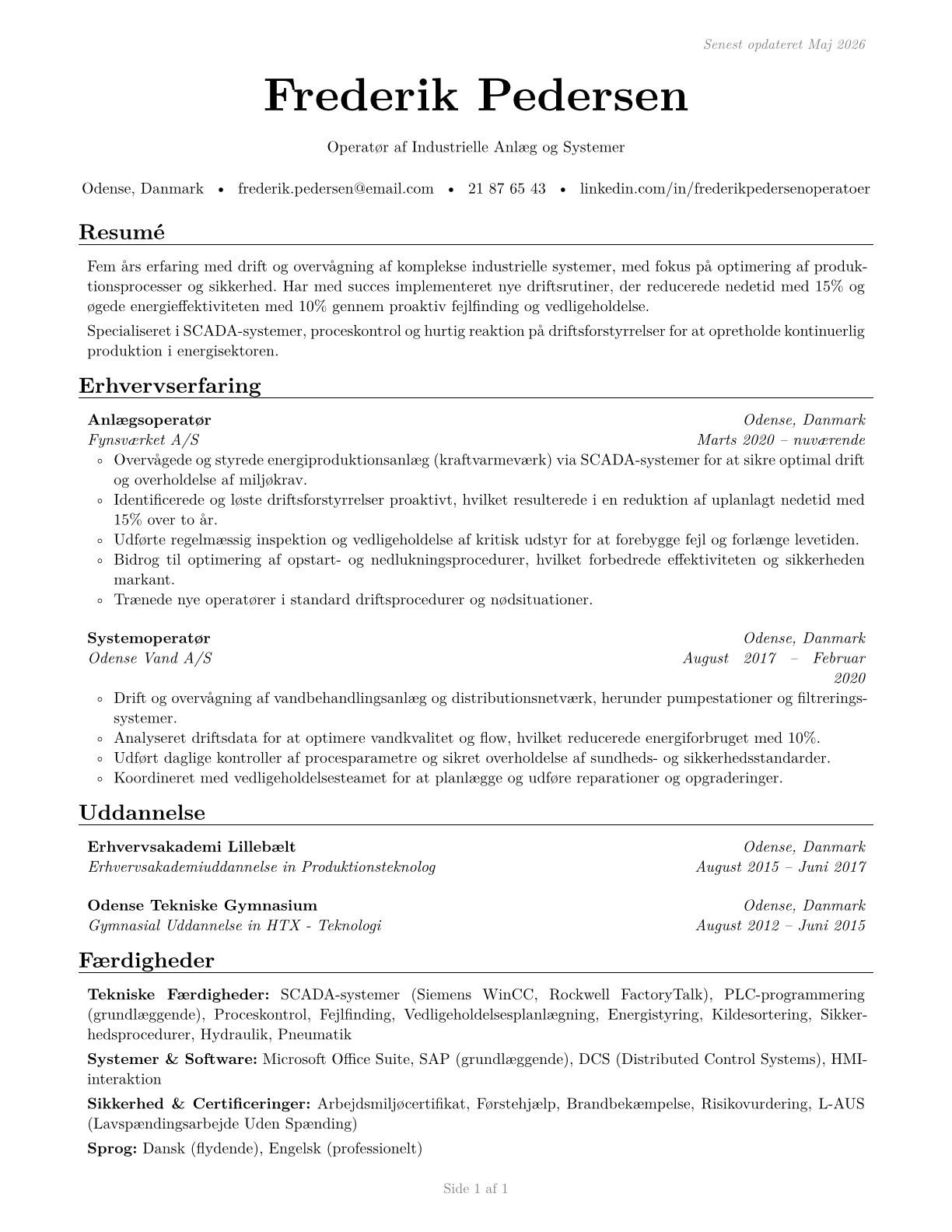 Plant and System Operators, All Other CV in Danish — page 1