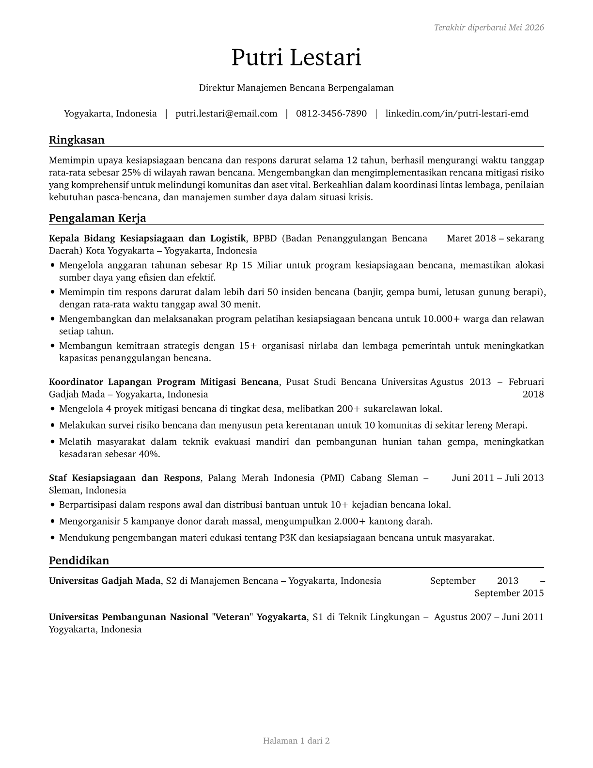 Emergency Management Directors CV in Indonesian — page 1