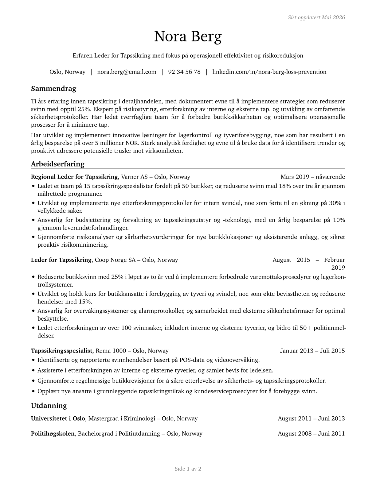 Loss Prevention Managers CV in Norwegian_bokmal — page 1