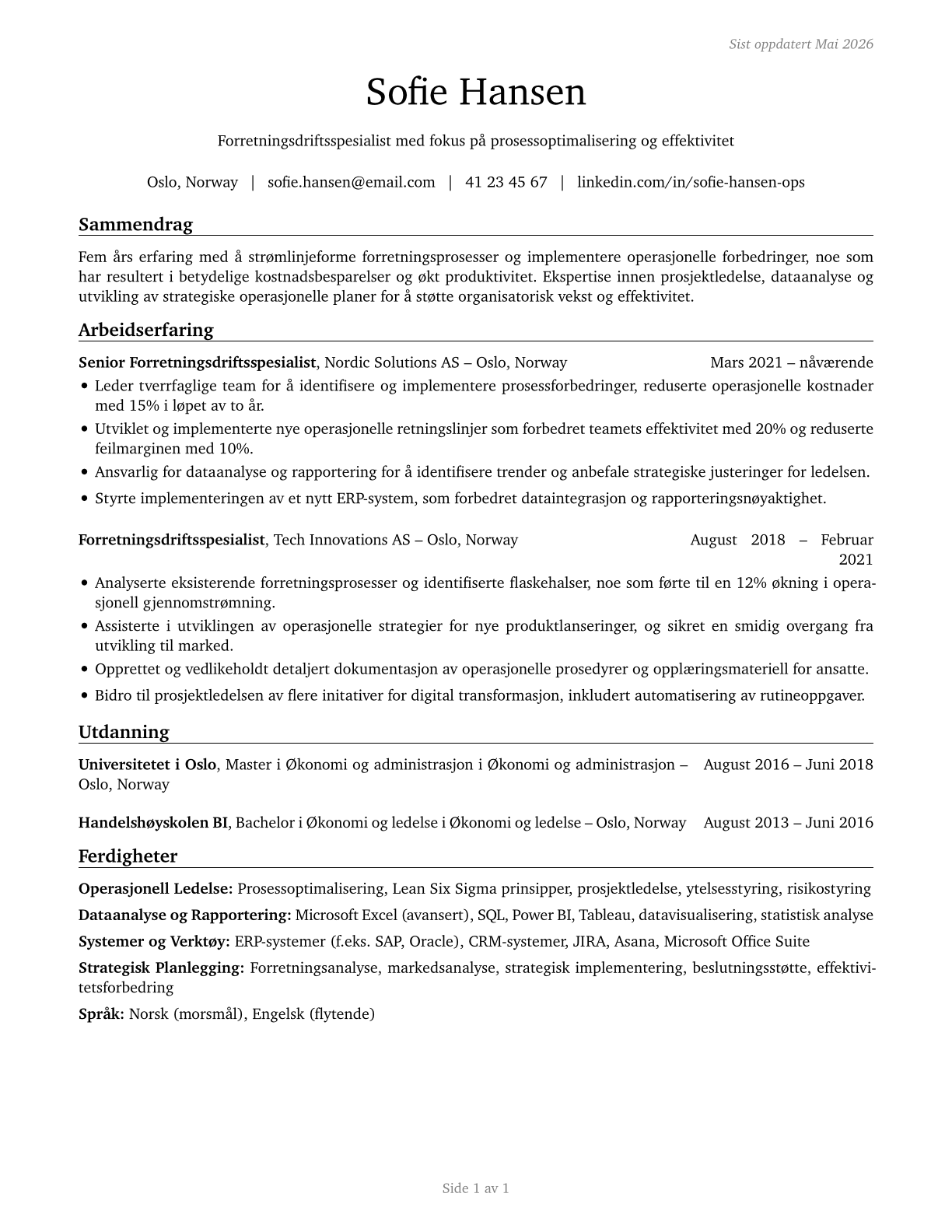 Business Operations Specialists, All Other CV in Norwegian_bokmal — page 1
