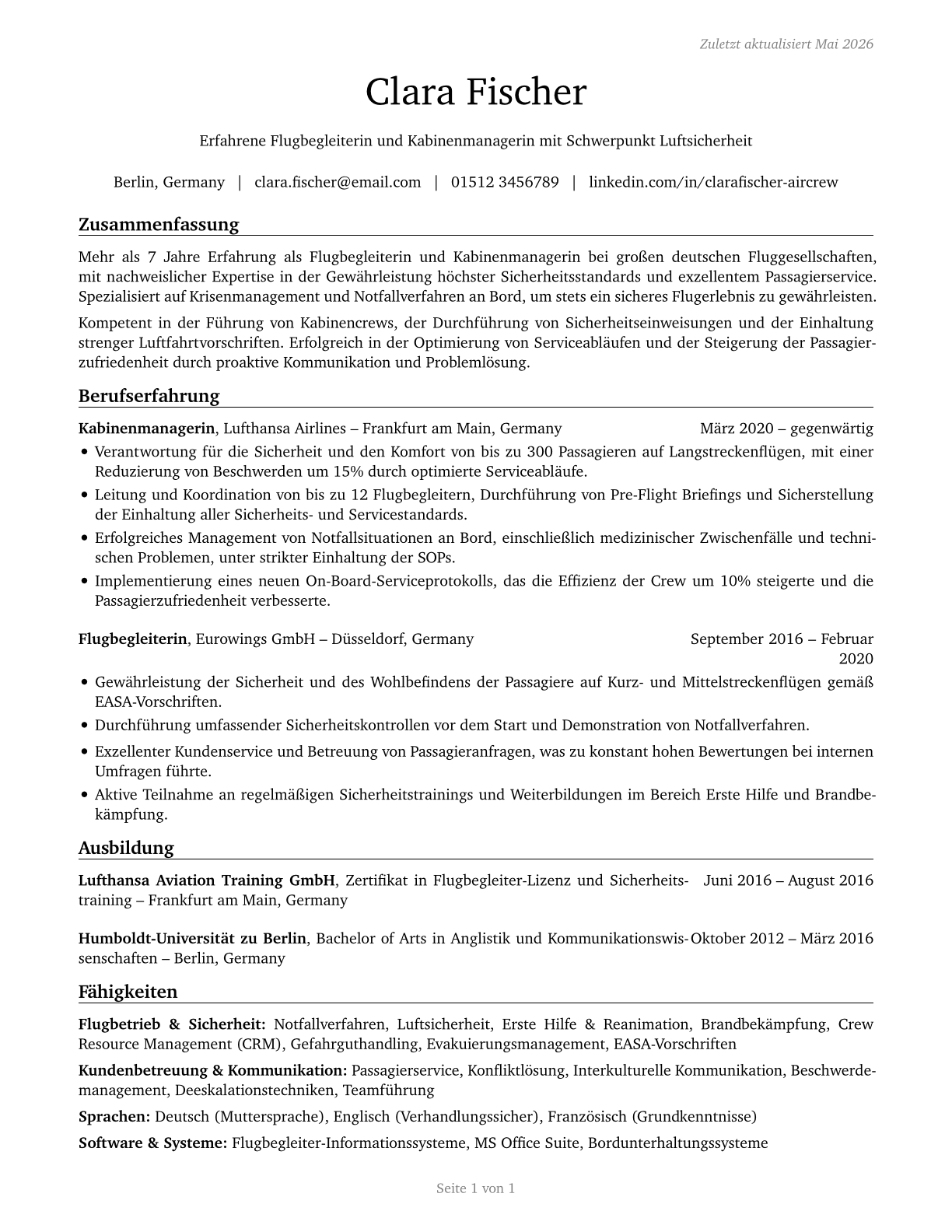 Air Crew Officers CV in German — page 1