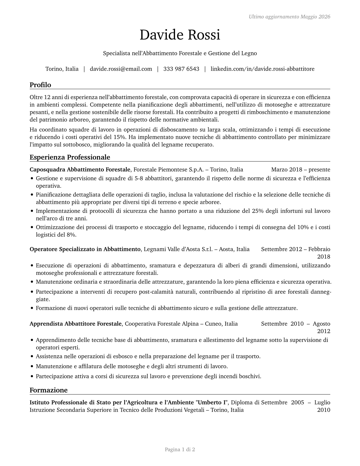Fallers CV in Italian — page 1