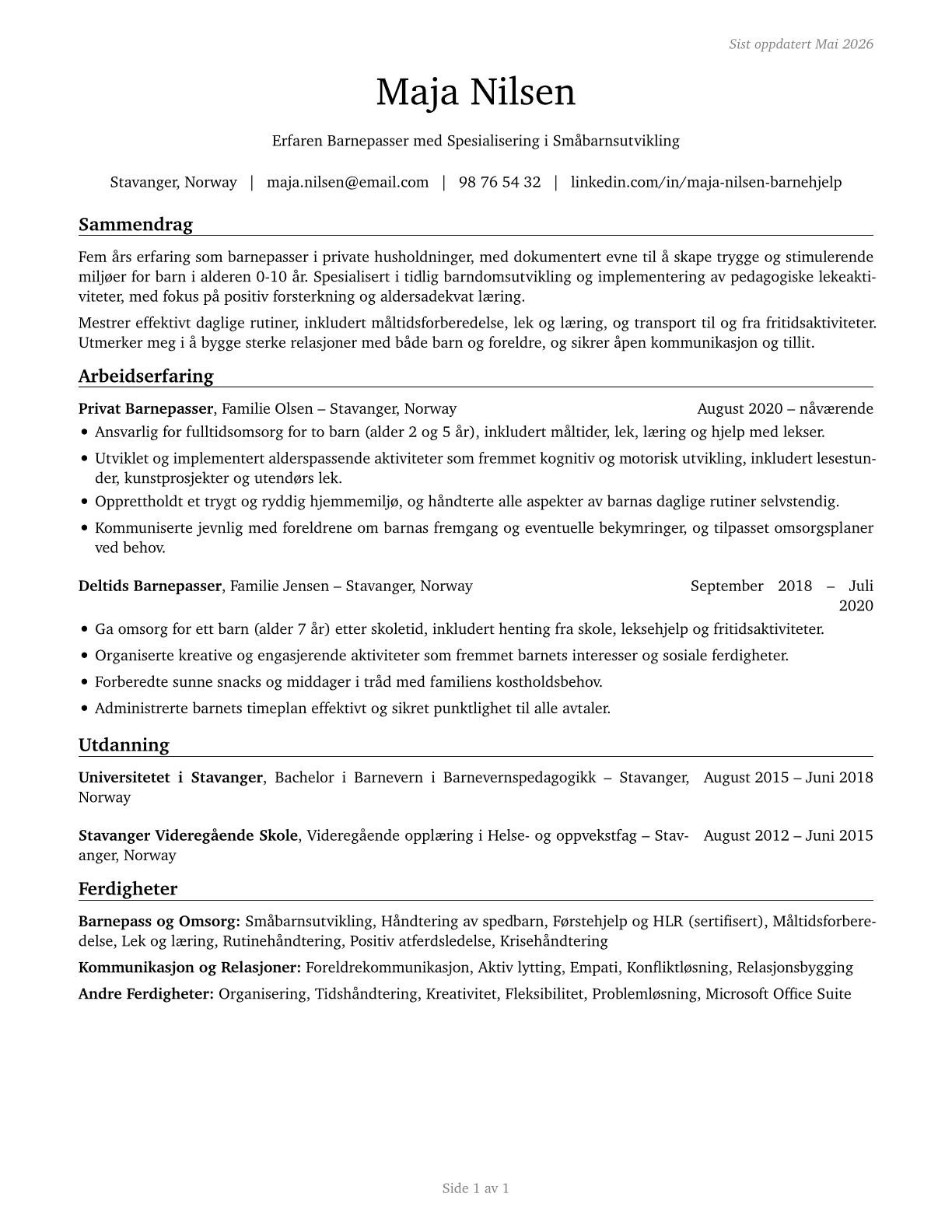 Nannies CV in Norwegian_bokmal — page 1