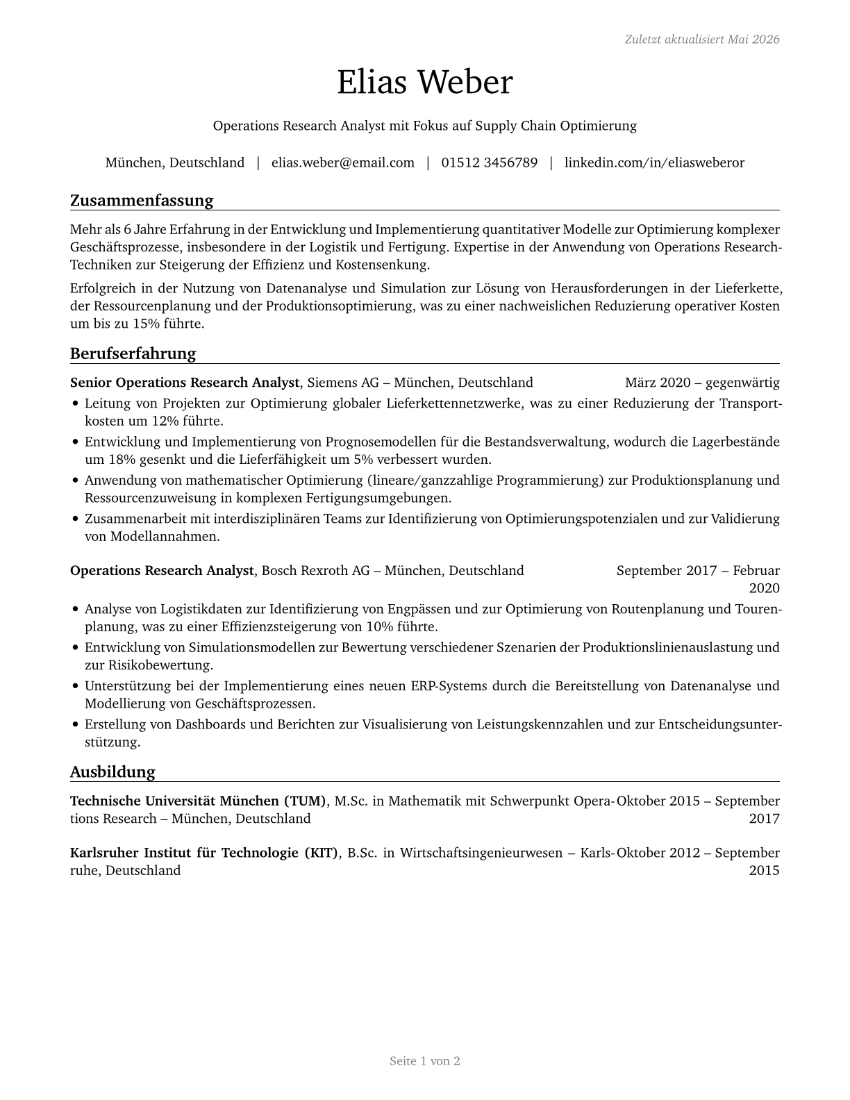 Operations Research Analysts CV in German — page 1