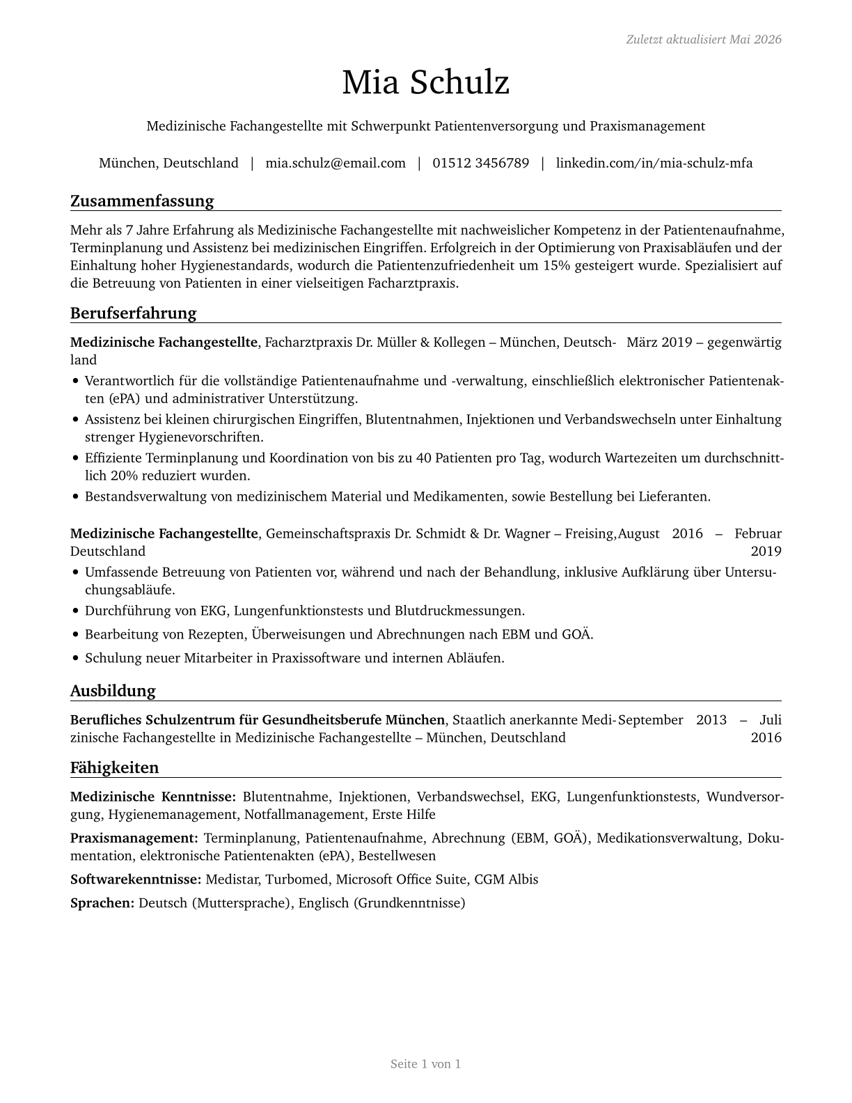 Medical Assistants CV in German — page 1