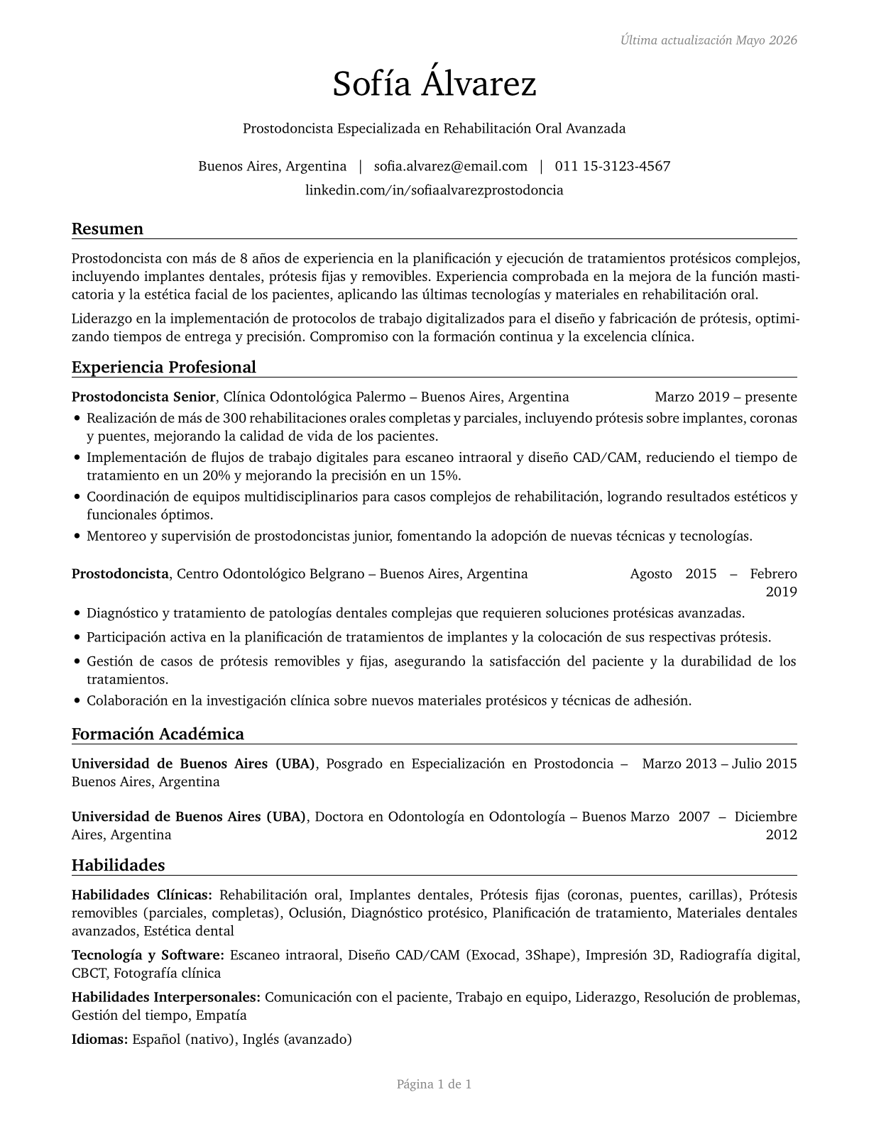 Prosthodontists CV in Spanish — page 1
