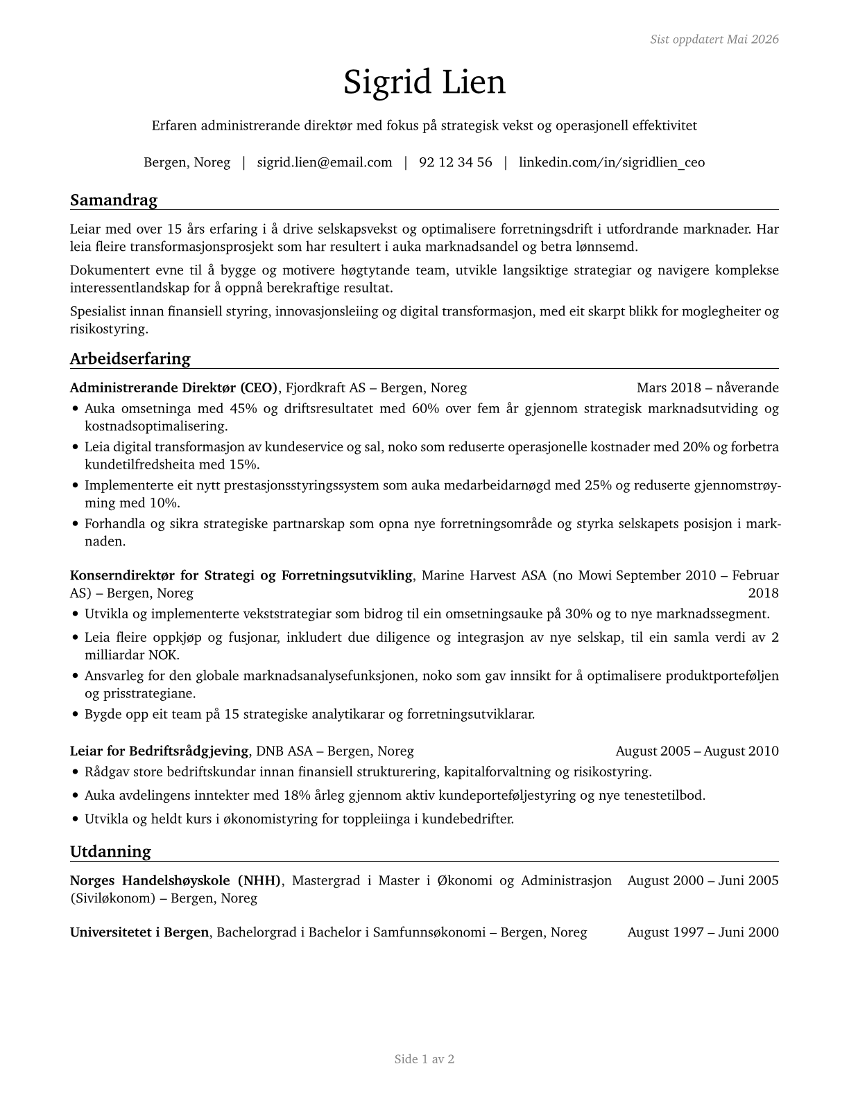 Chief Executives CV in Norwegian_nynorsk — page 1