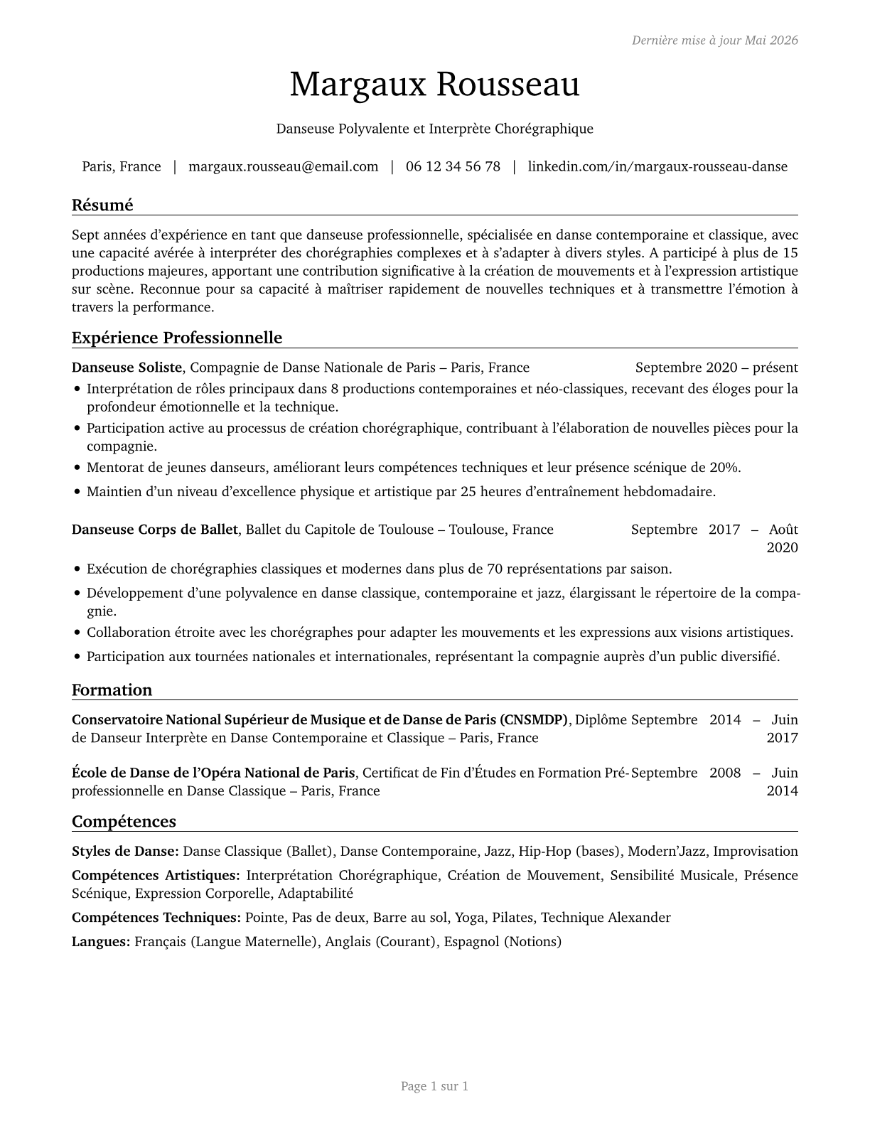 Dancers CV in French — page 1