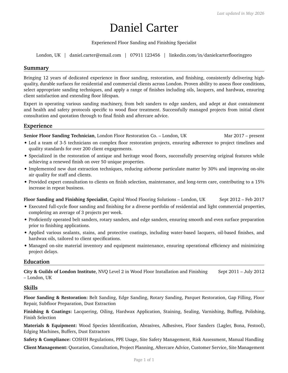 Floor Sanders and Finishers CV in English — page 1