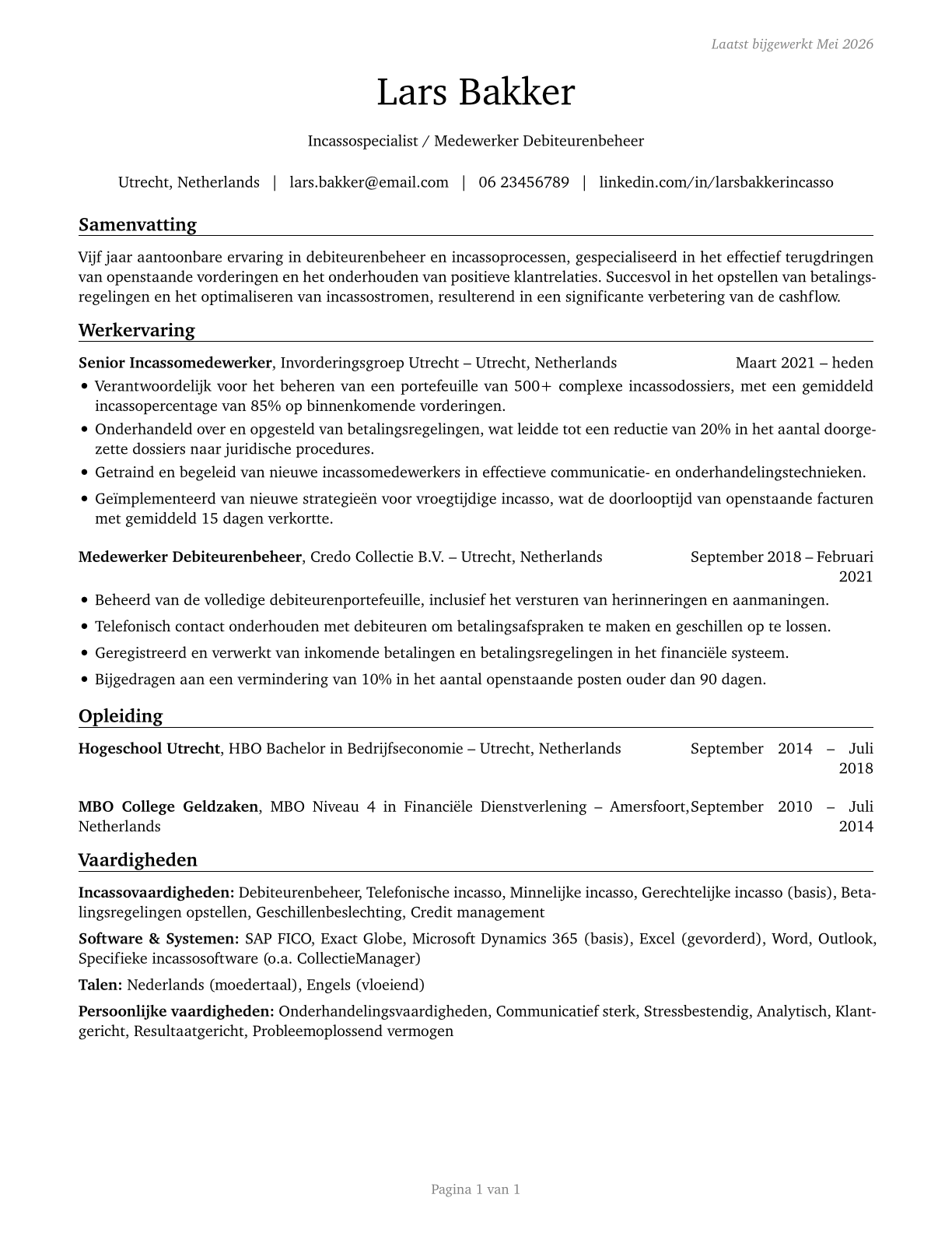 Bill and Account Collectors CV in Dutch — page 1