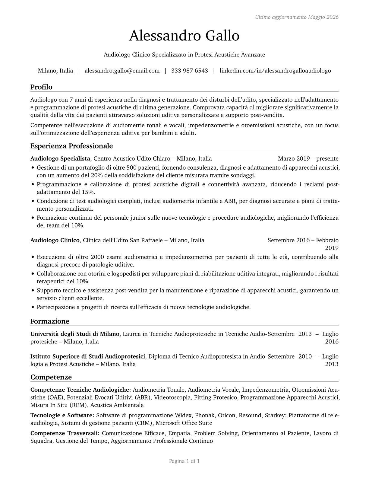 Audiologists CV in Italian — page 1