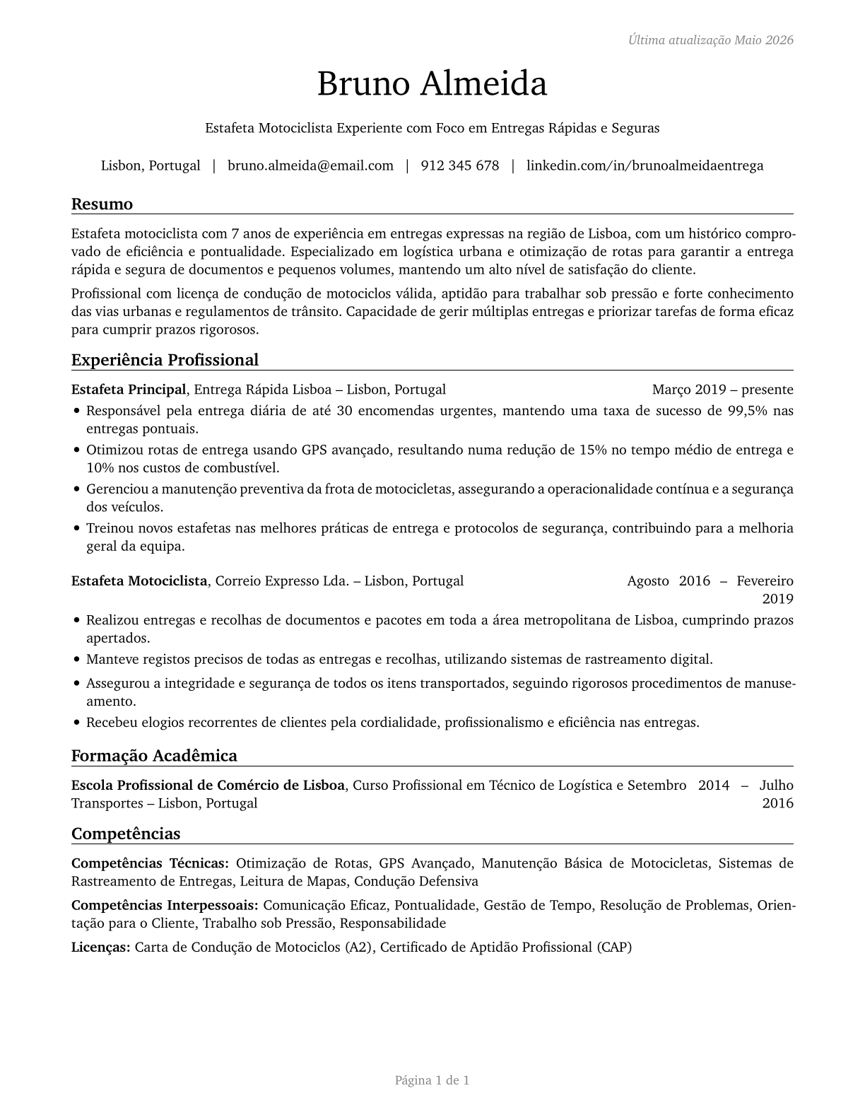 Couriers and Messengers CV in Portuguese — page 1