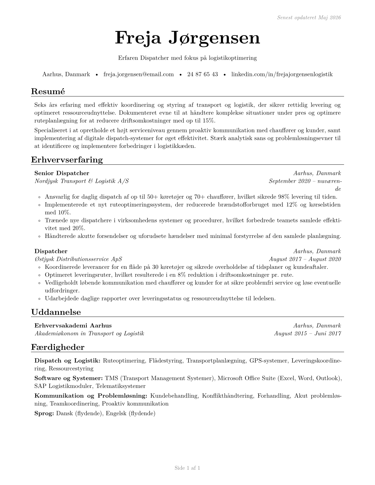 Dispatchers, Except Police, Fire, and Ambulance CV in Danish — page 1