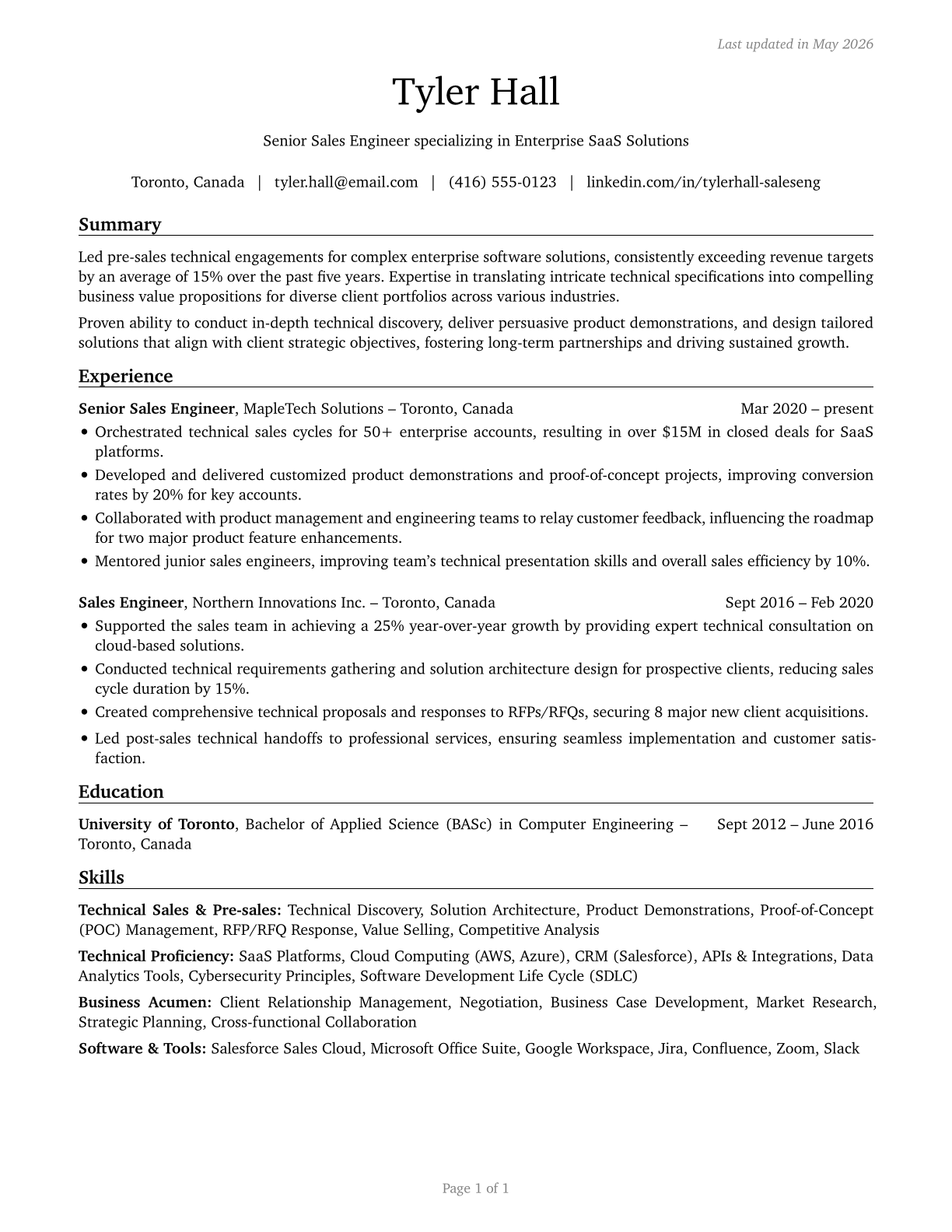 Sales Engineers CV in English — page 1