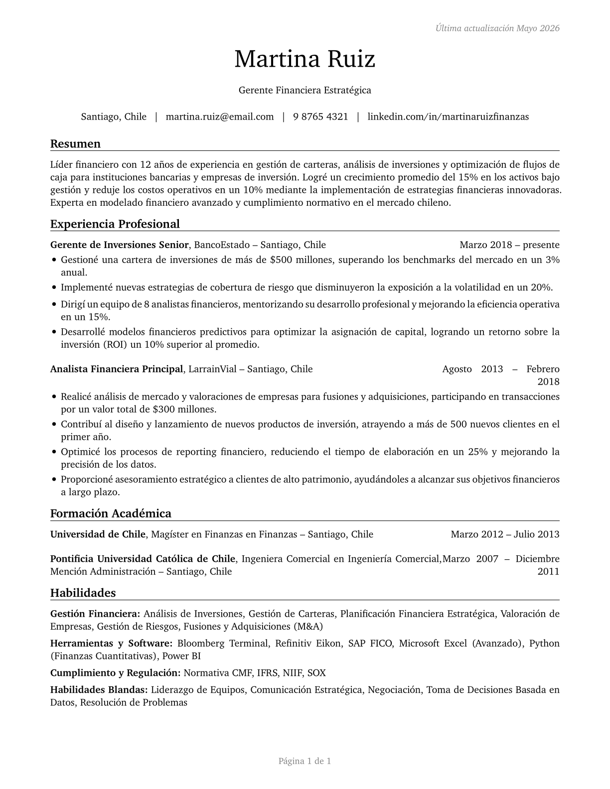 Financial Managers CV in Spanish — page 1