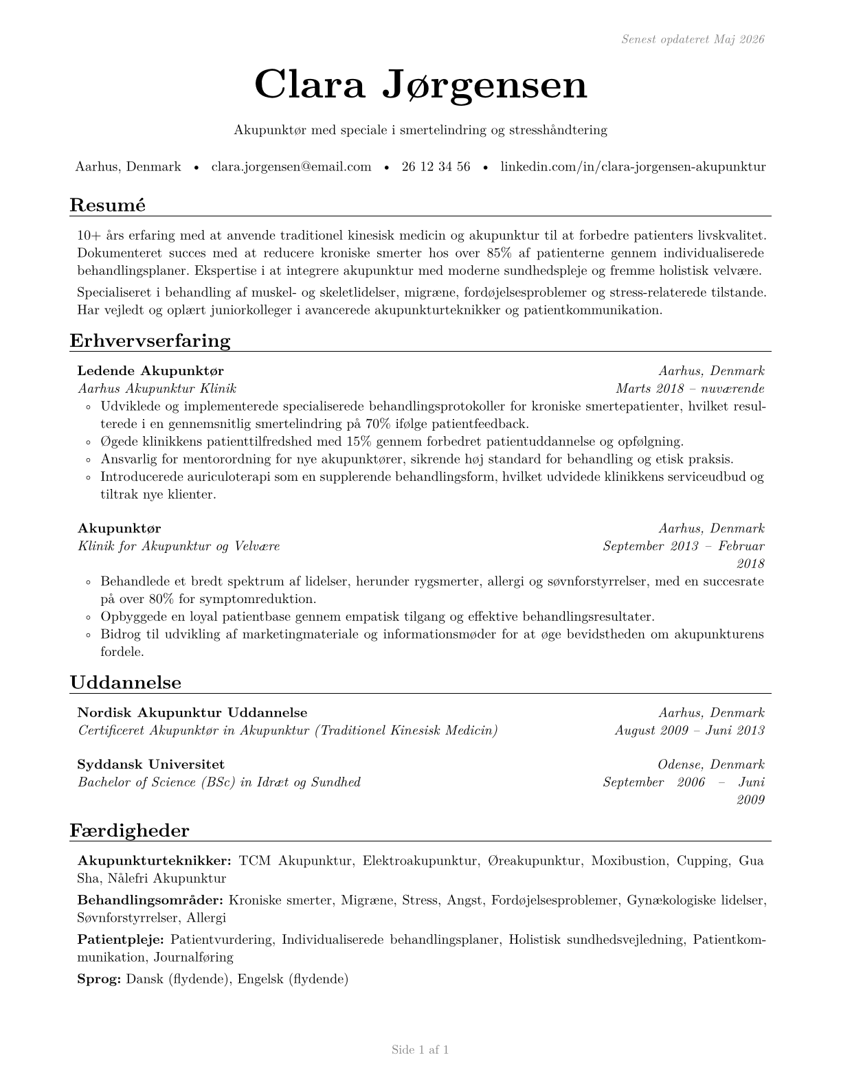 Acupuncturists CV in Danish — page 1