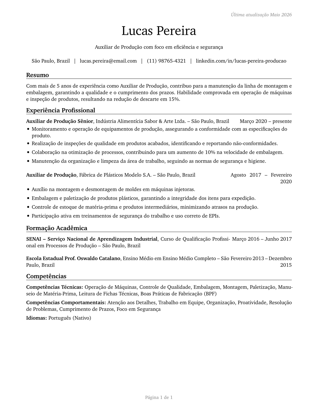 Helpers--Production Workers CV in Portuguese — page 1