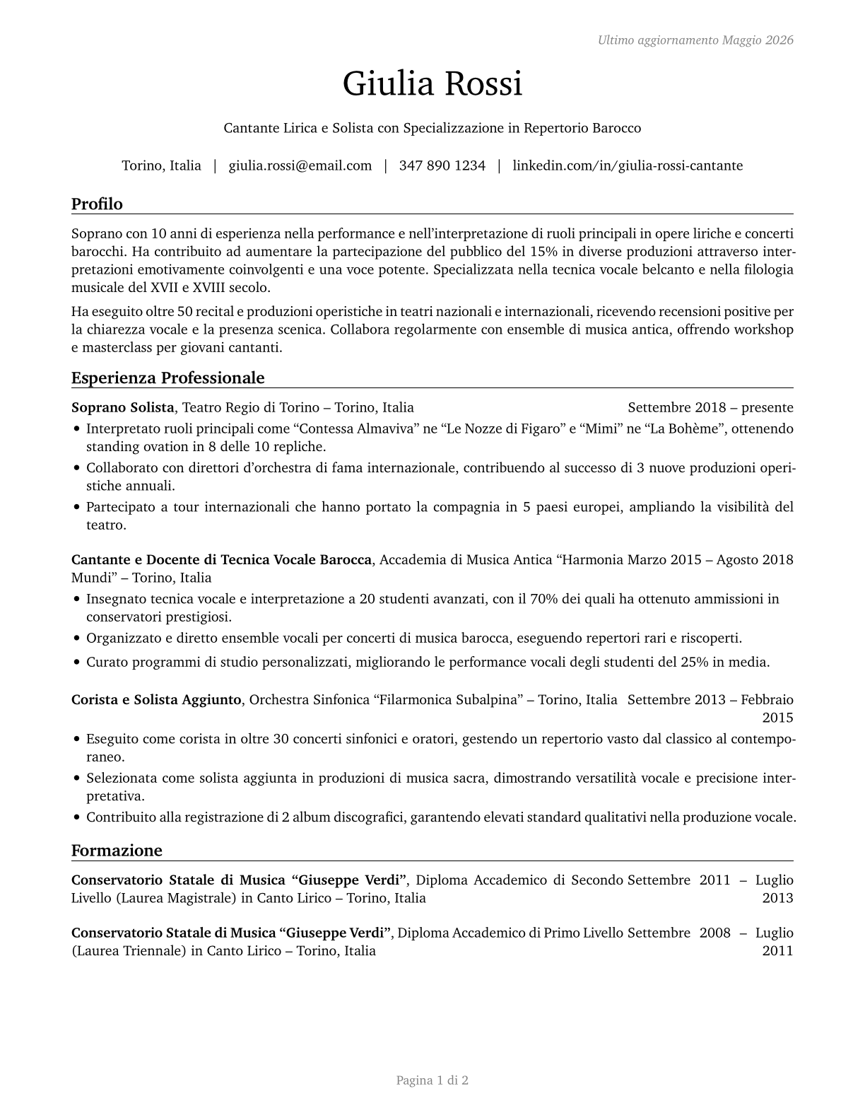 Musicians and Singers CV in Italian — page 1