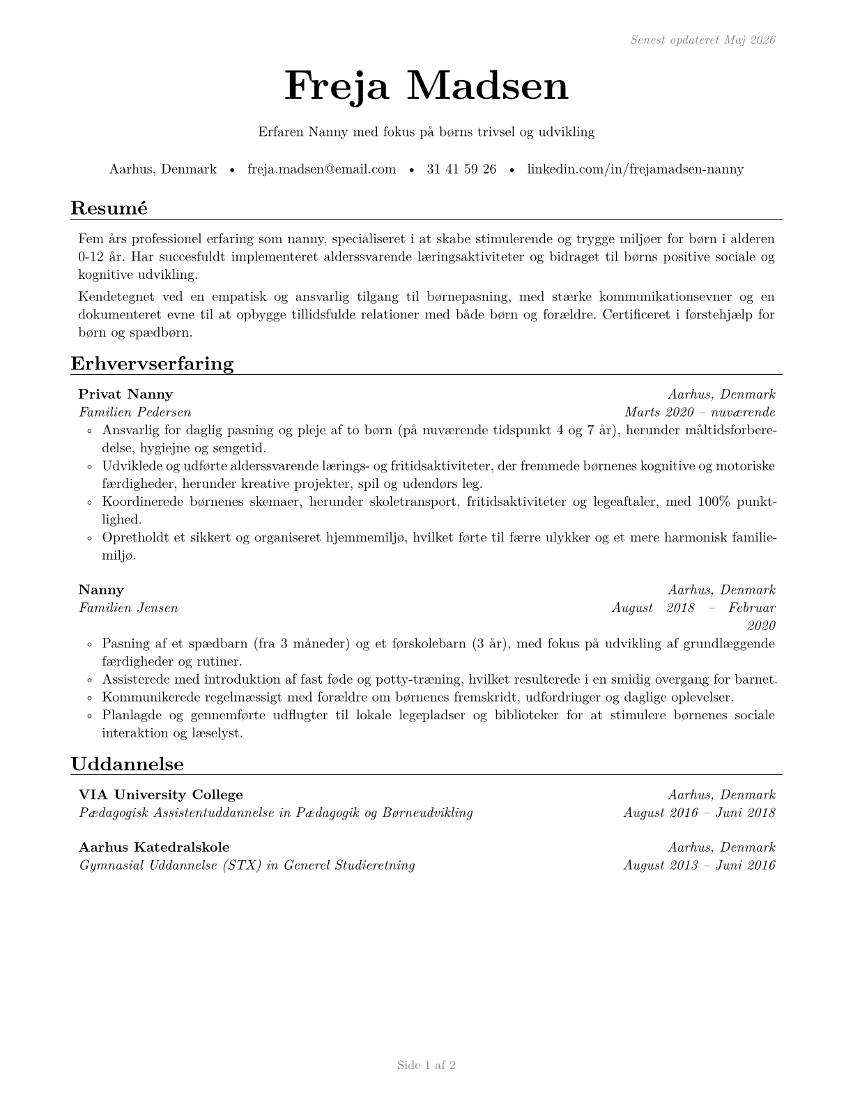 Nannies CV in Danish — page 1