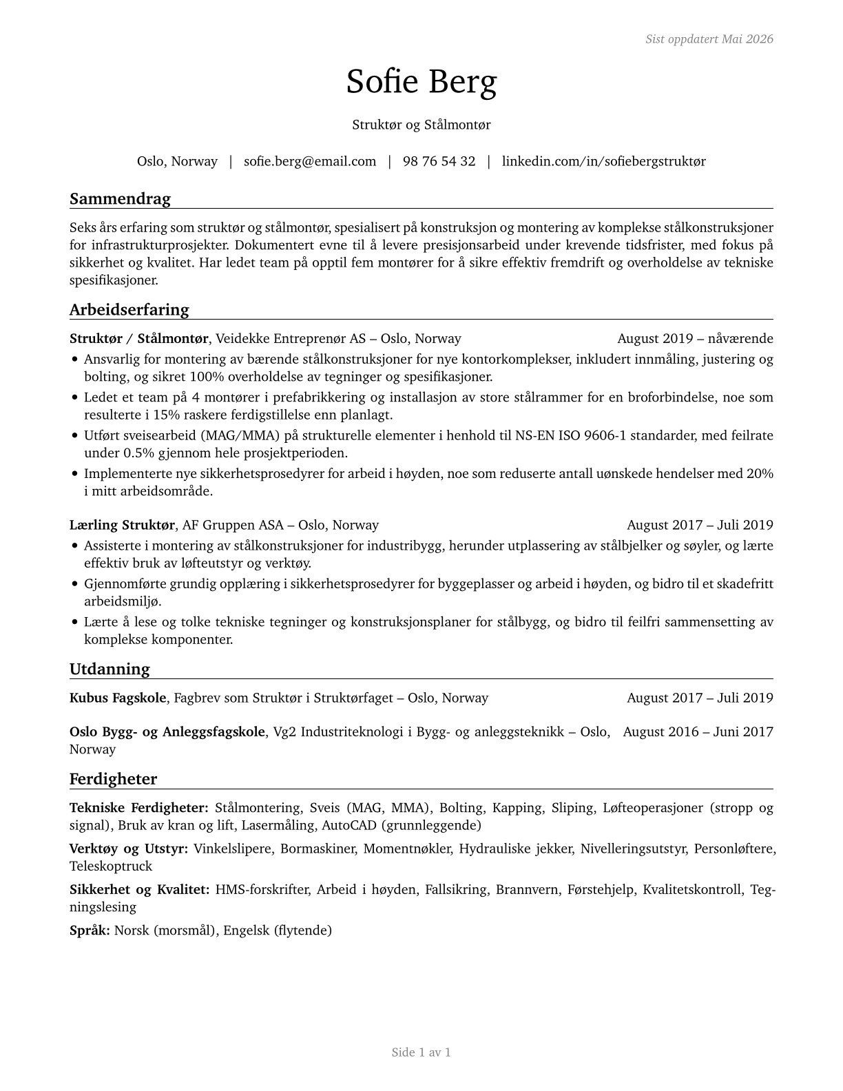 Structural Iron and Steel Workers CV in Norwegian_bokmal — page 1