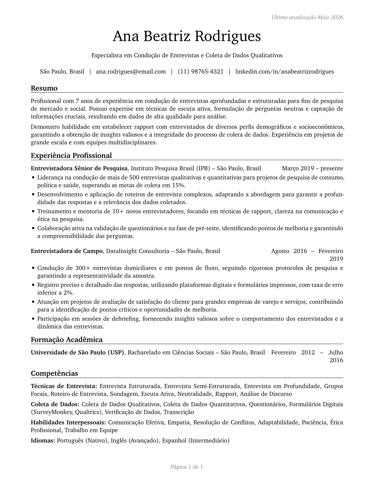 Interviewers, Except Eligibility and Loan CV in Portuguese — page 1