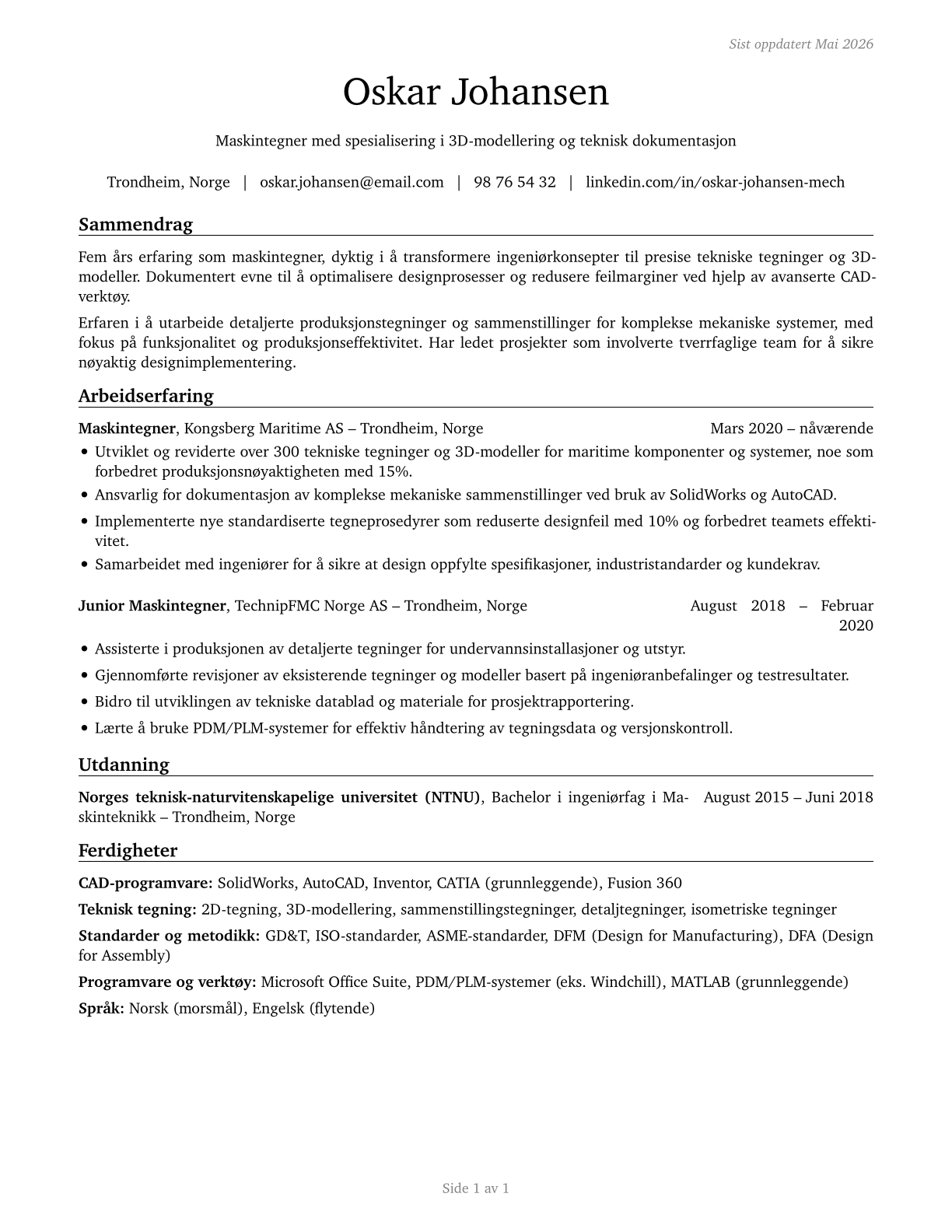 Mechanical Drafters CV in Norwegian_bokmal — page 1