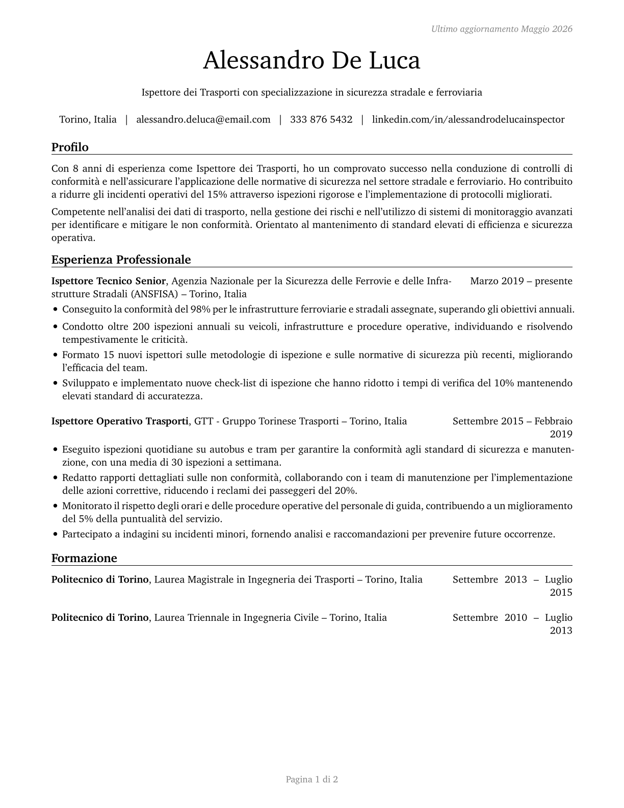 Transportation Inspectors CV in Italian — page 1