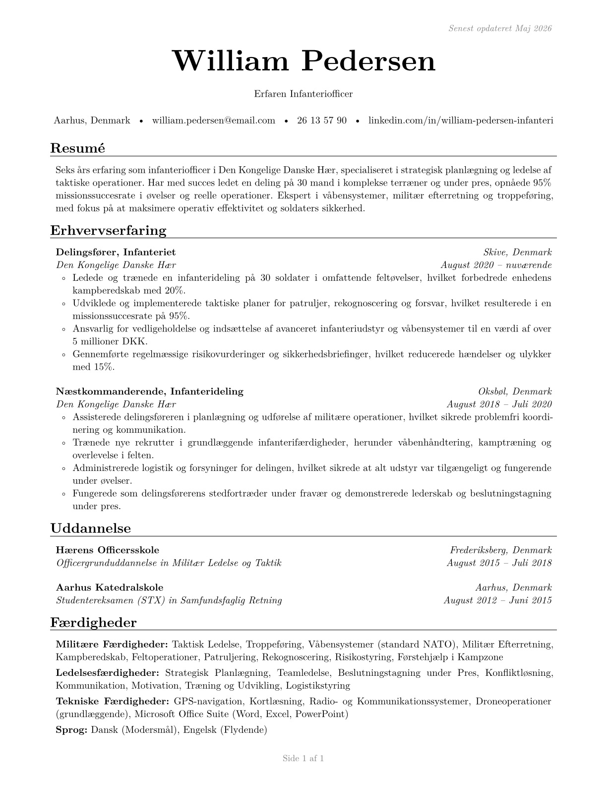 Infantry Officers CV in Danish — page 1