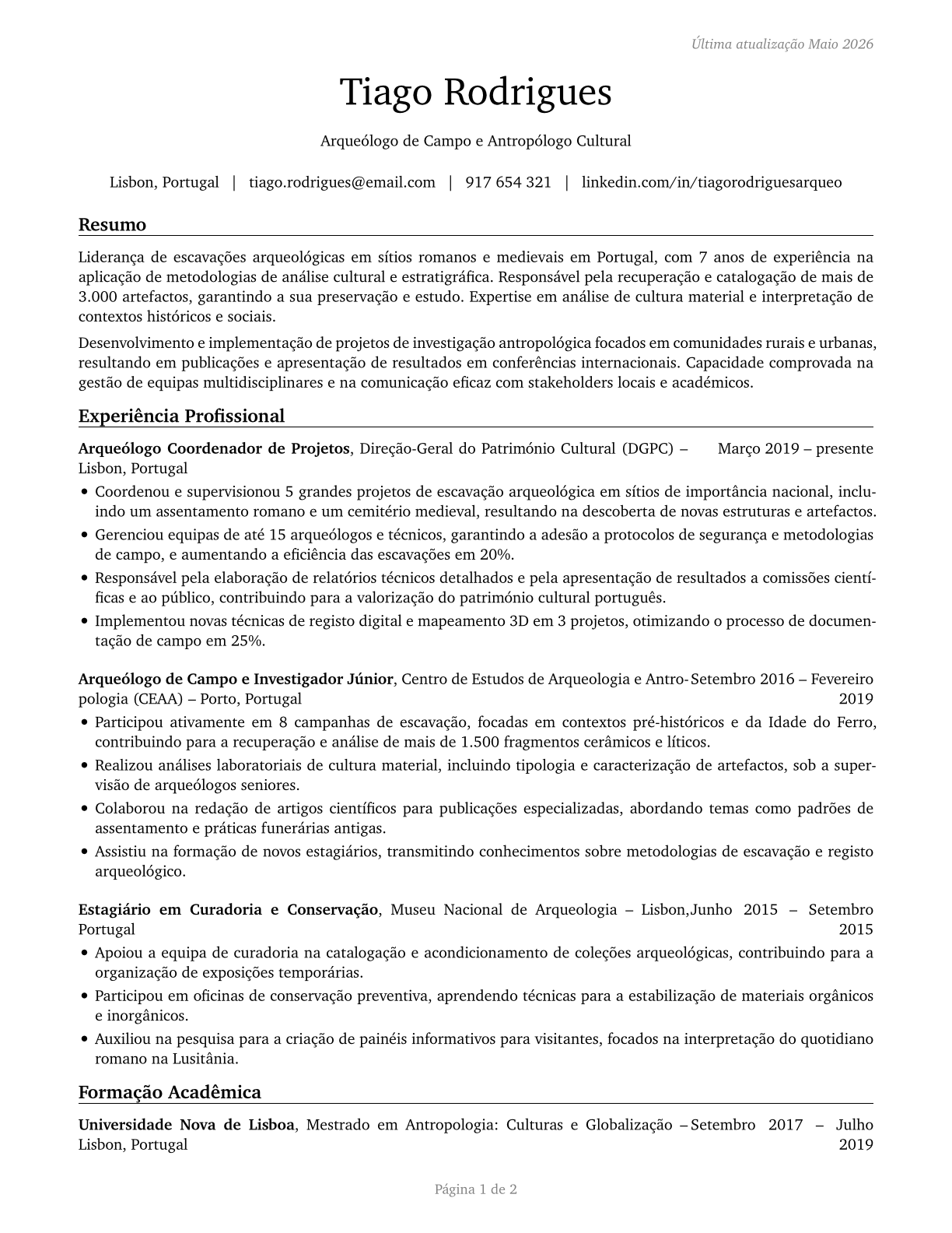 Anthropologists and Archeologists CV in Portuguese — page 1