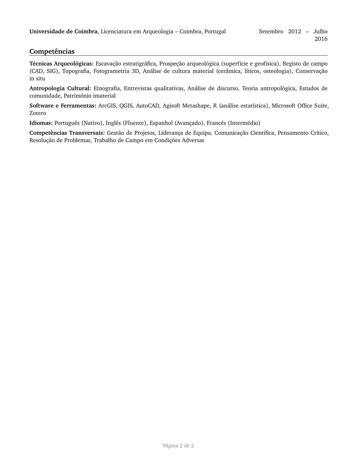 Anthropologists and Archeologists CV in Portuguese — page 2