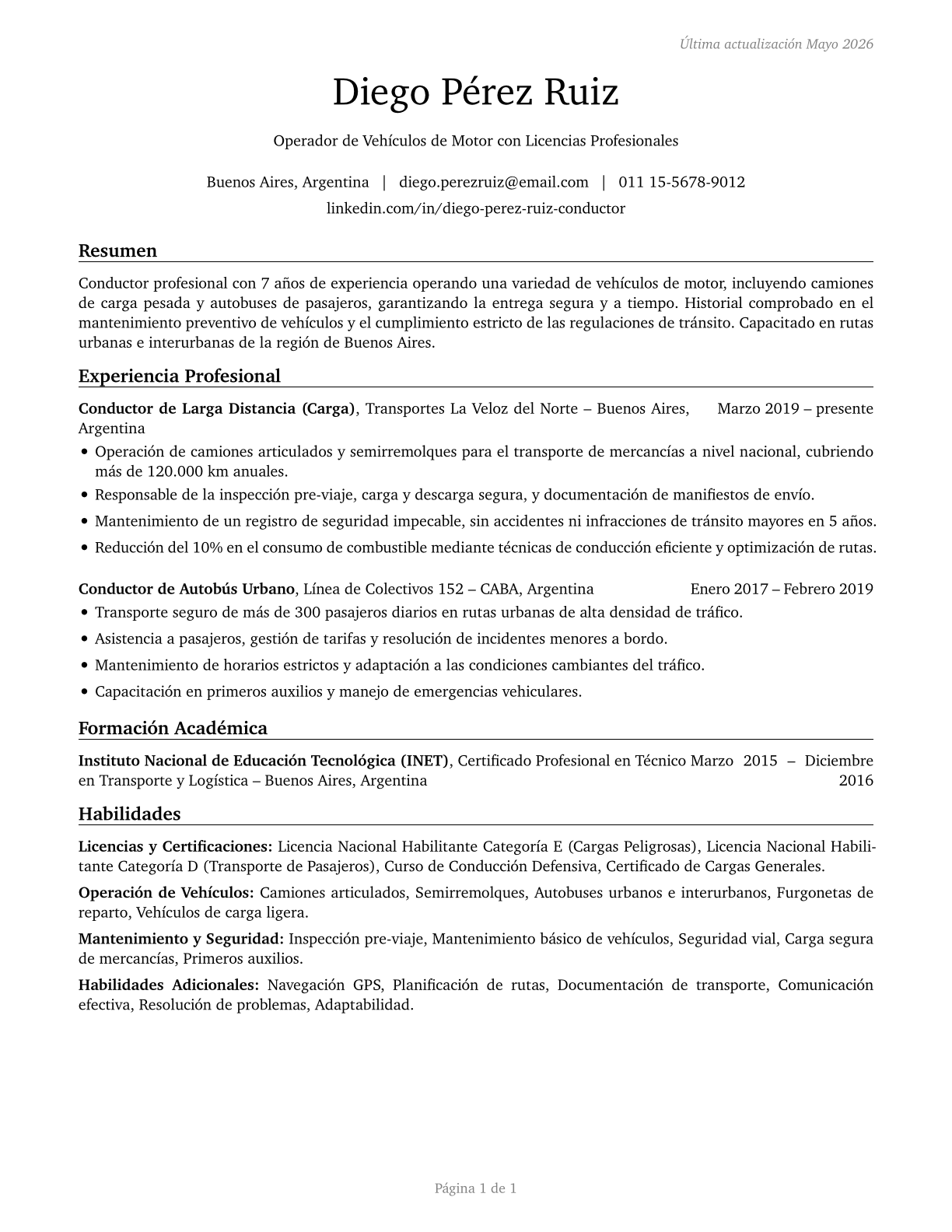 Motor Vehicle Operators, All Other CV in Spanish — page 1