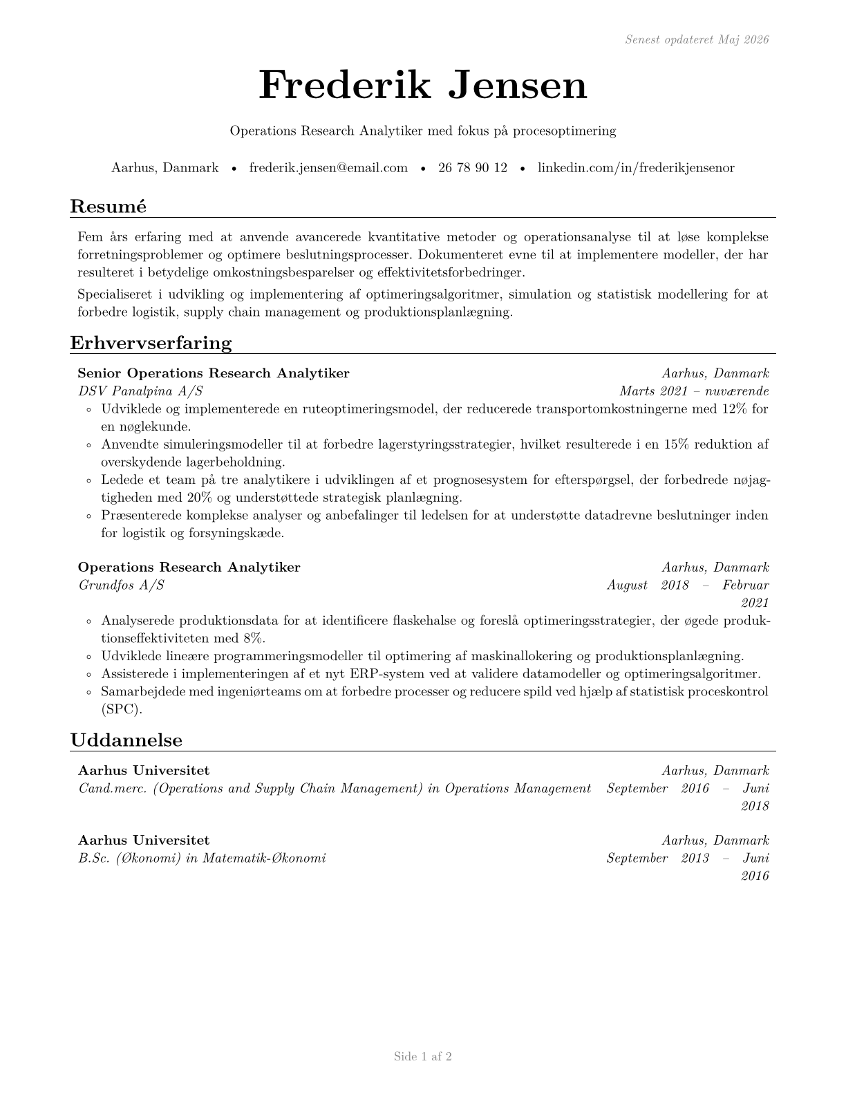 Operations Research Analysts CV in Danish — page 1