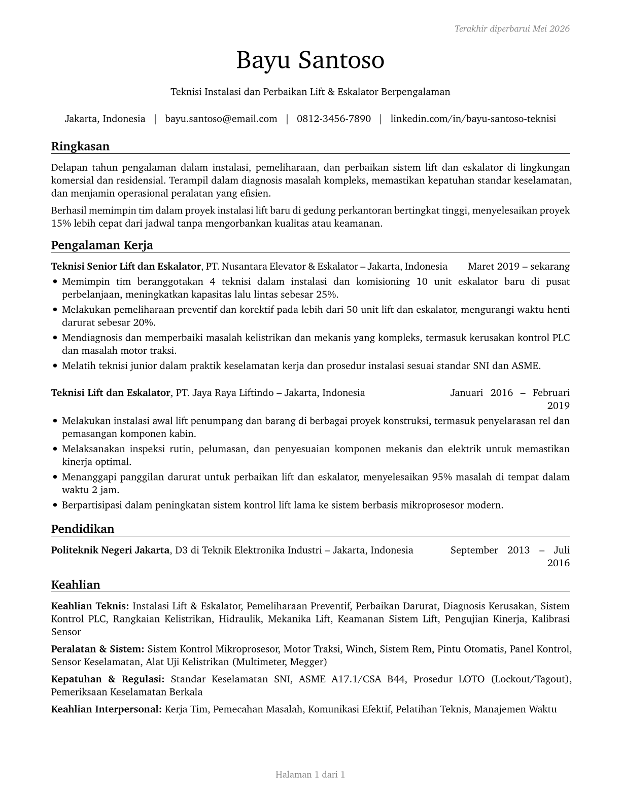 Elevator and Escalator Installers and Repairers CV in Indonesian — page 1