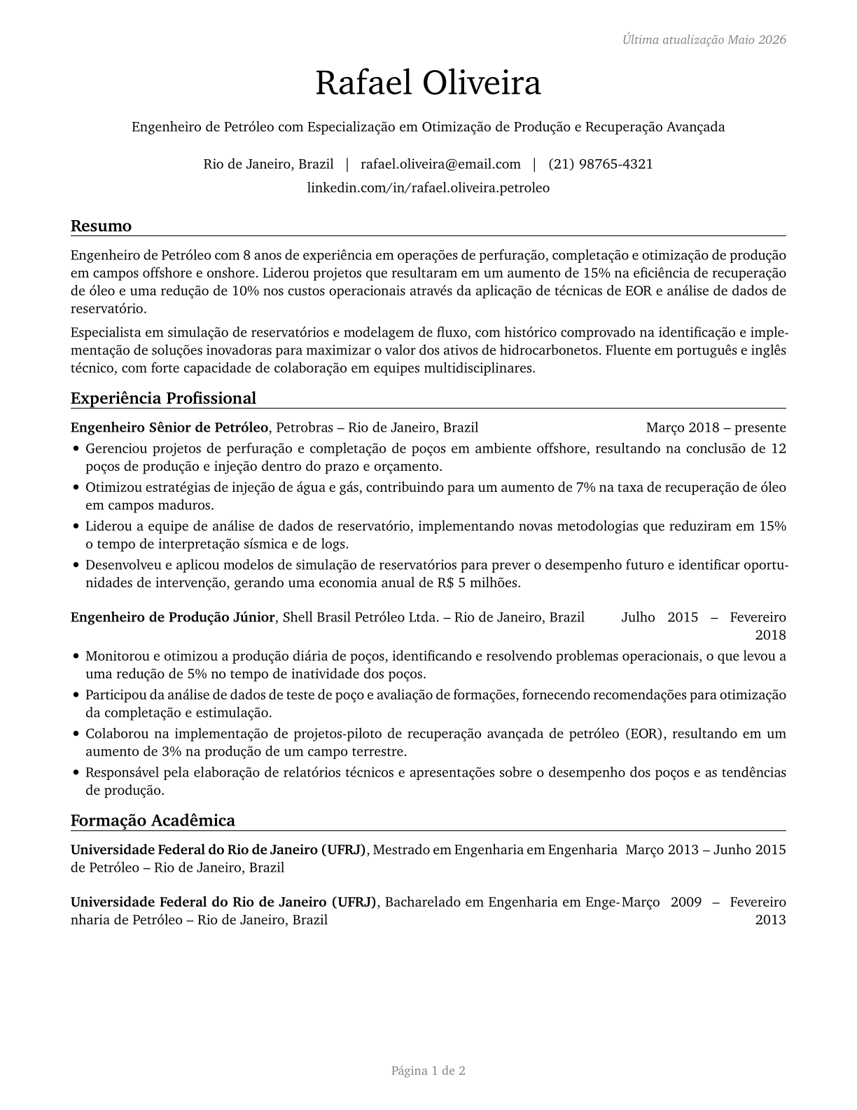 Petroleum Engineers CV in Portuguese — page 1