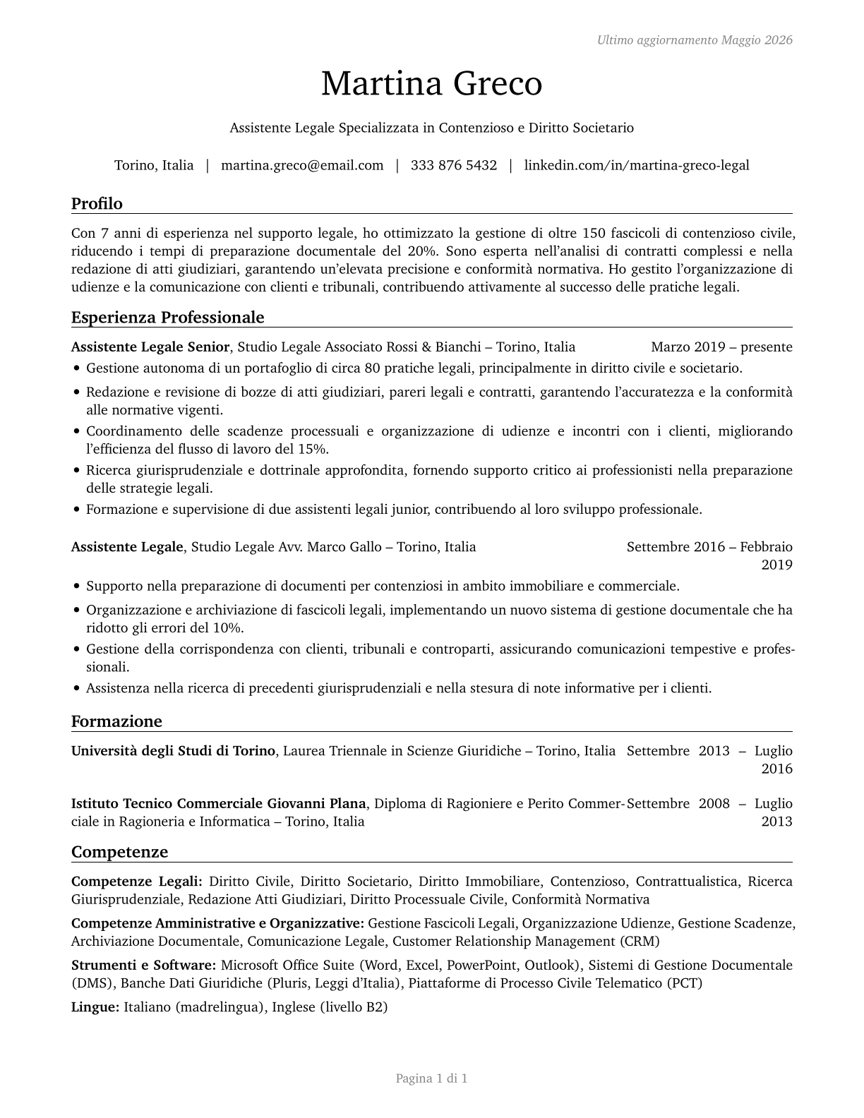 Legal Support Workers, All Other CV in Italian — page 1