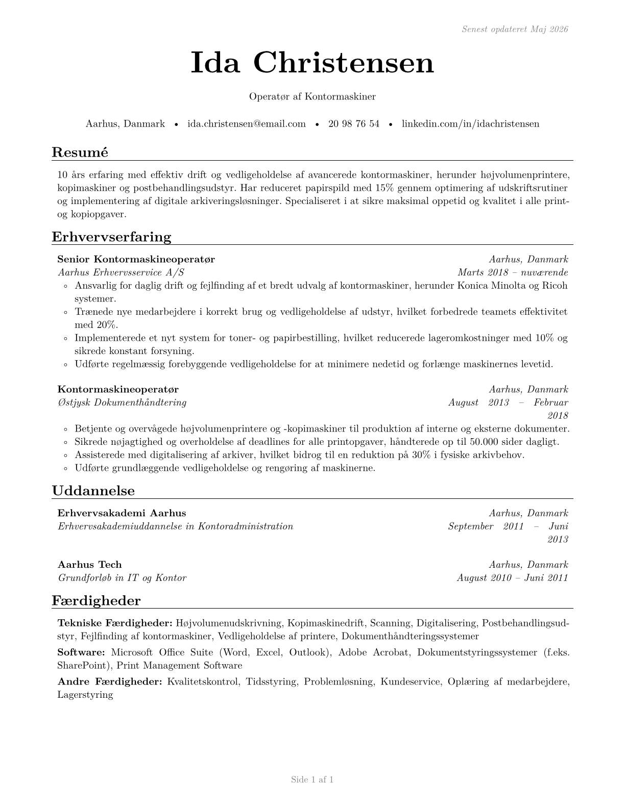 Office Machine Operators, Except Computer CV in Danish — page 1