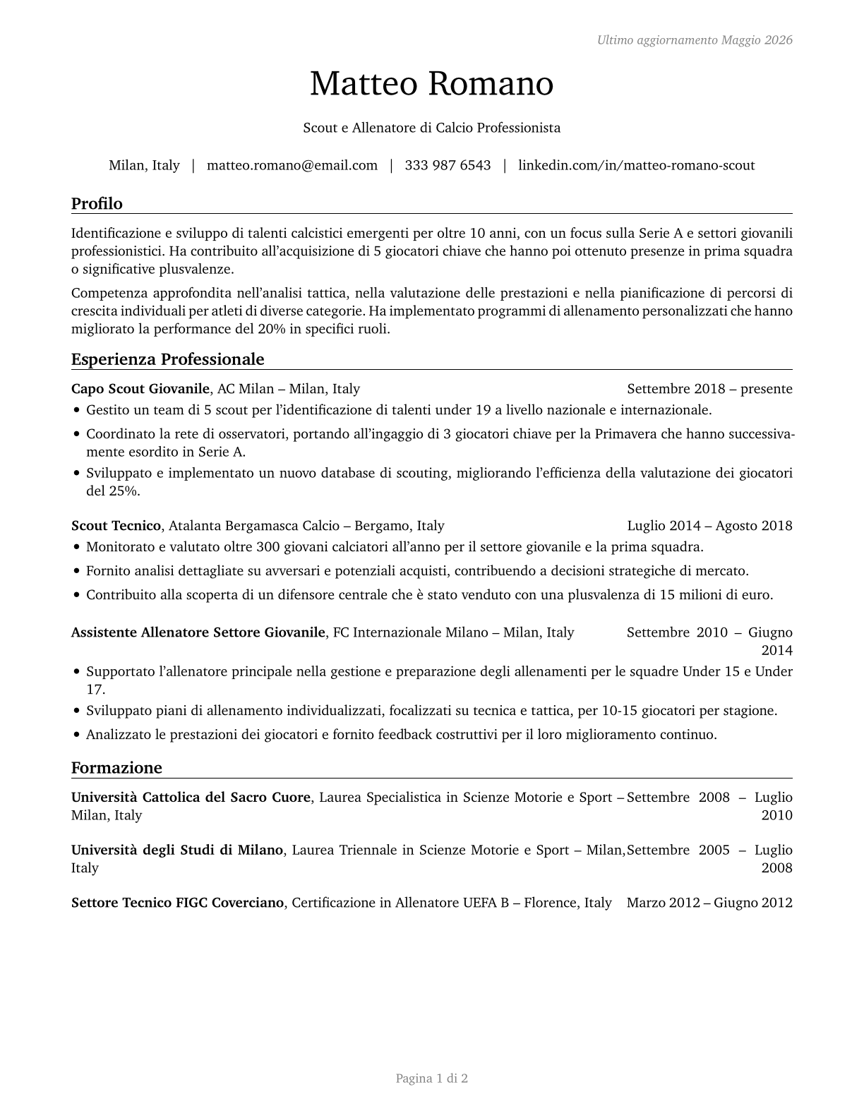 Coaches and Scouts CV in Italian — page 1