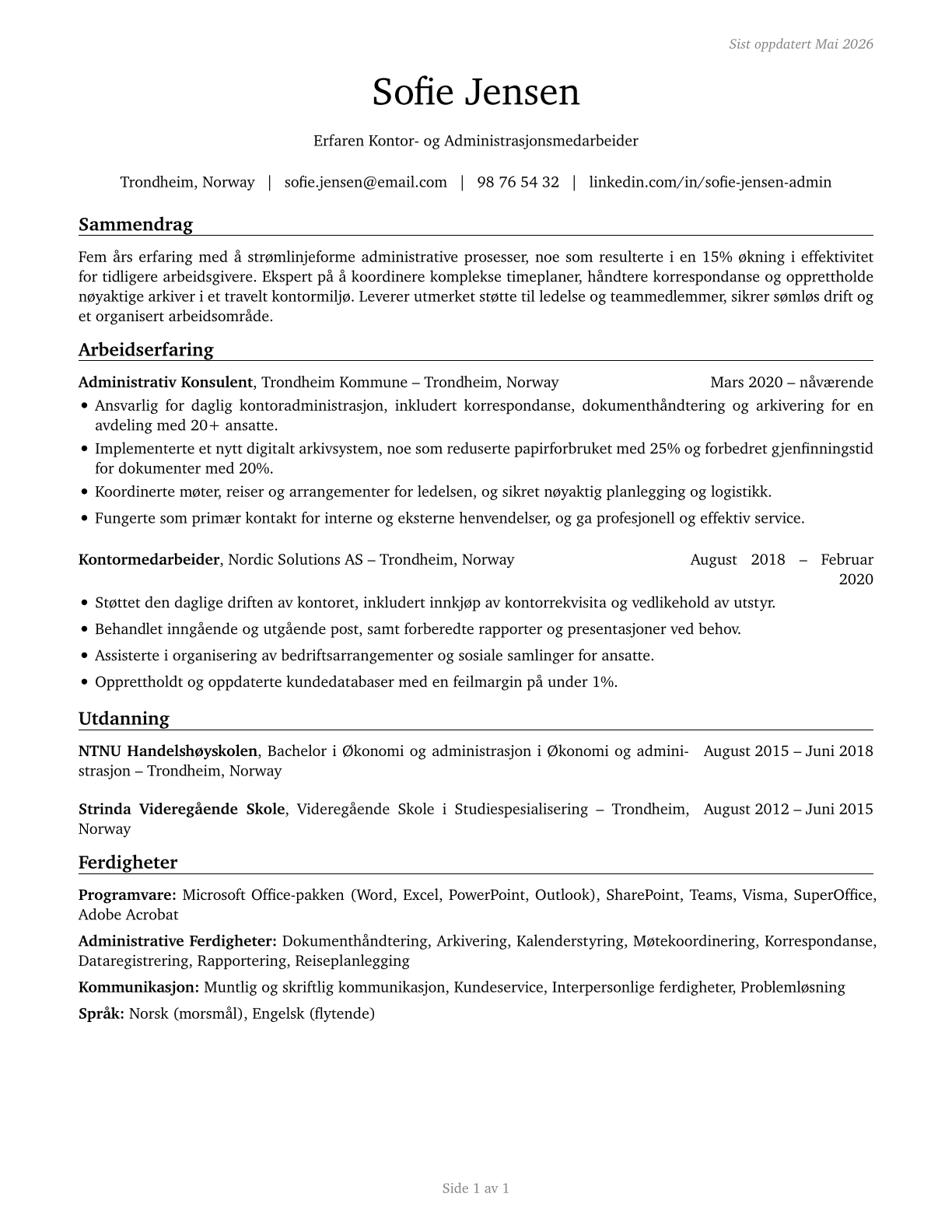Office and Administrative Support Workers, All Other CV in Norwegian_bokmal — page 1