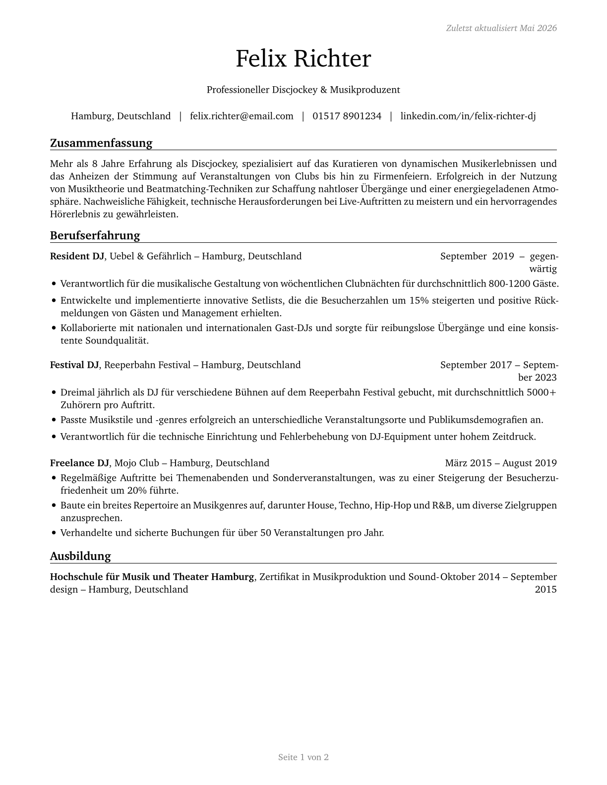 Disc Jockeys, Except Radio CV in German — page 1