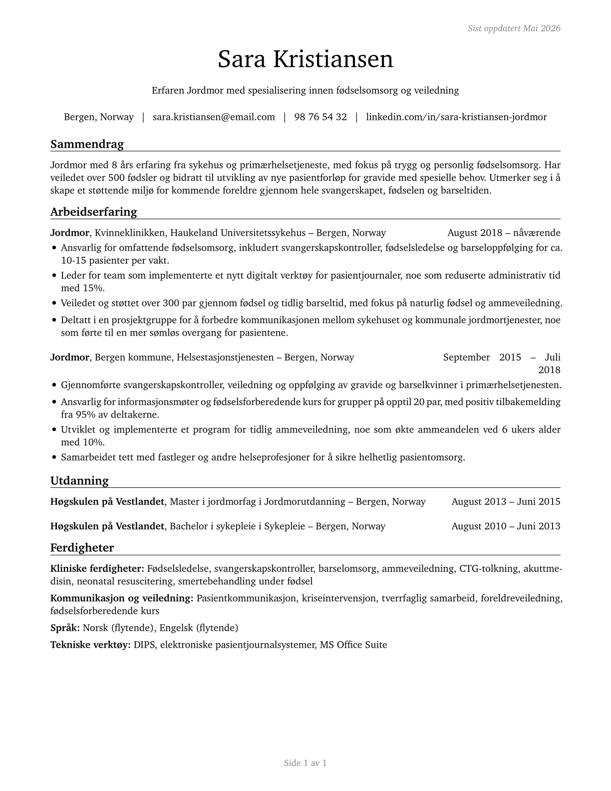 Midwives CV in Norwegian_bokmal — page 1