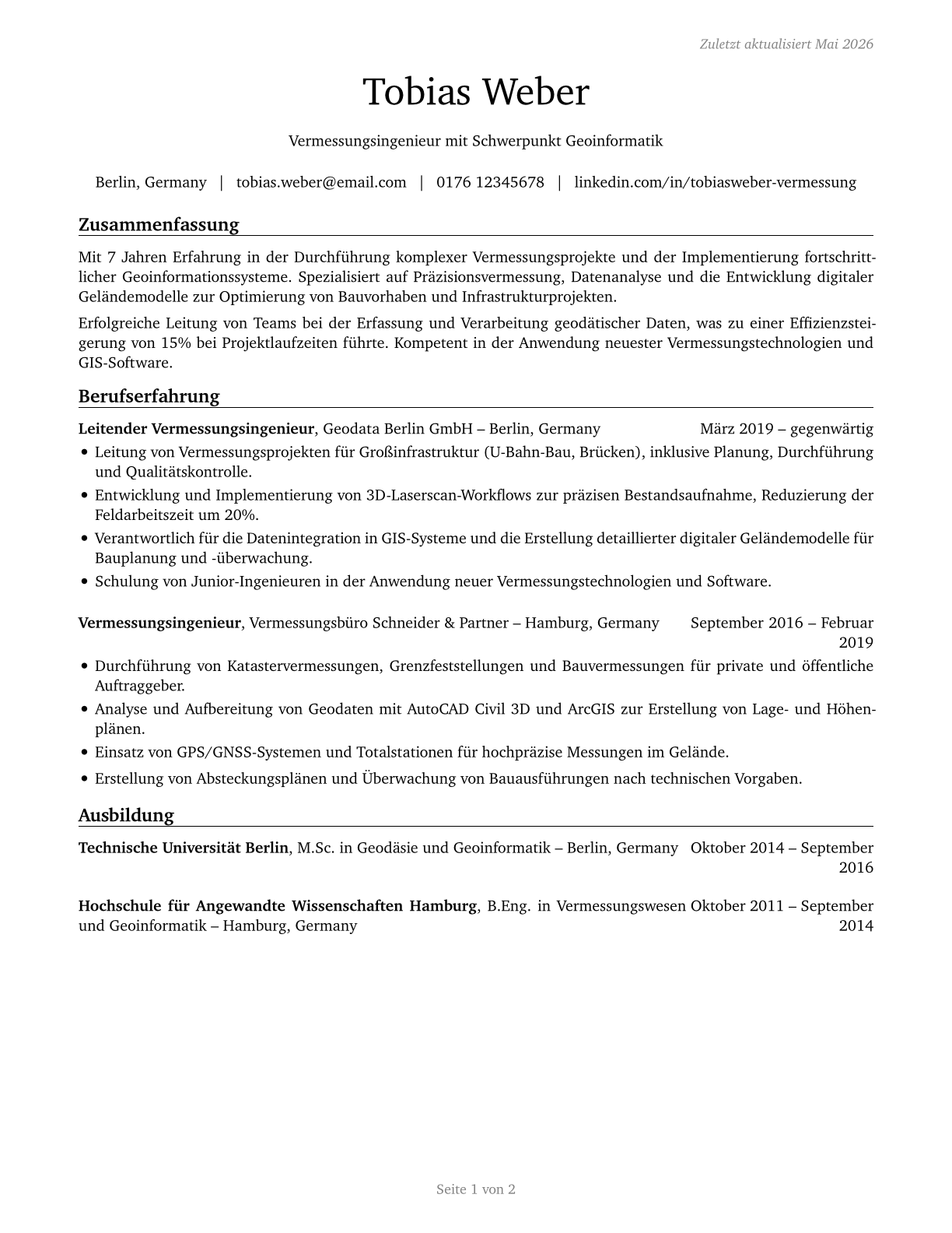 Surveyors CV in German — page 1