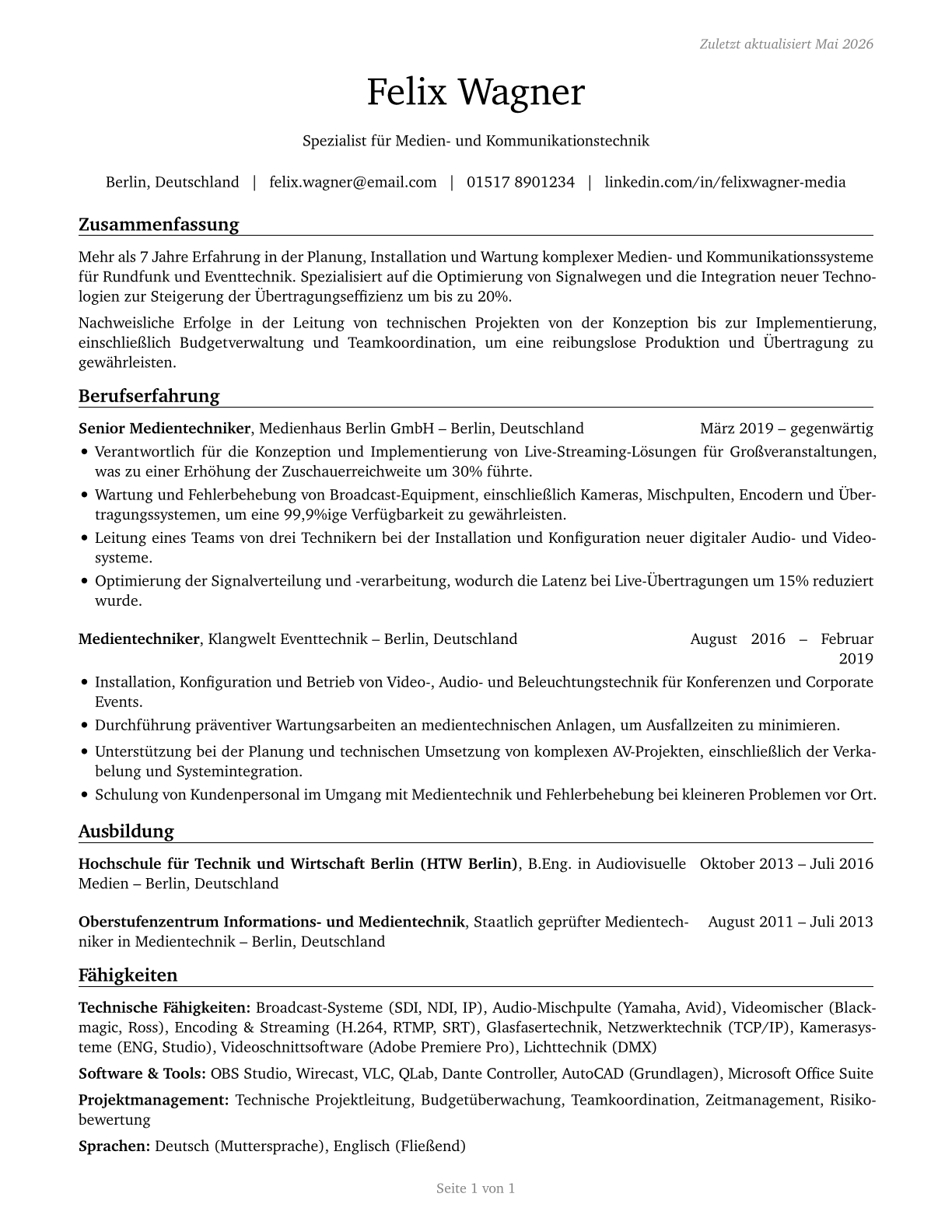 Media and Communication Equipment Workers, All Other CV in German — page 1