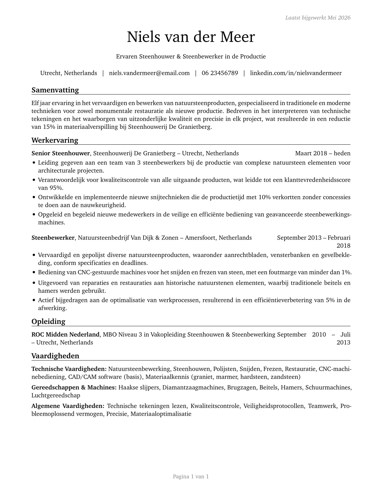 Stone Cutters and Carvers, Manufacturing CV in Dutch — page 1