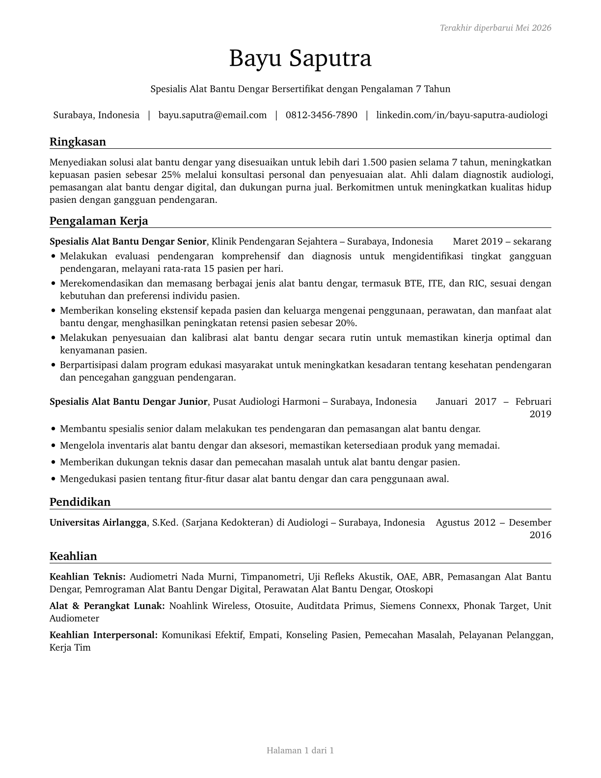 Hearing Aid Specialists CV in Indonesian — page 1
