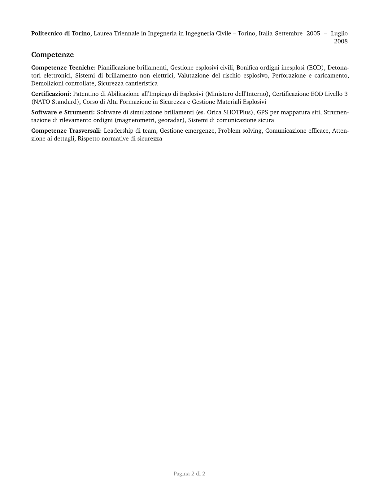 Explosives Workers, Ordnance Handling Experts, and Blasters CV in Italian — page 2