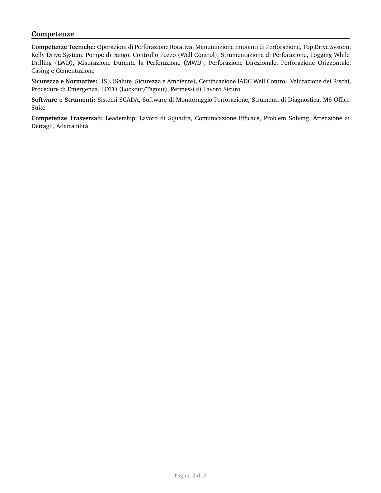 Rotary Drill Operators, Oil and Gas CV in Italian — page 2