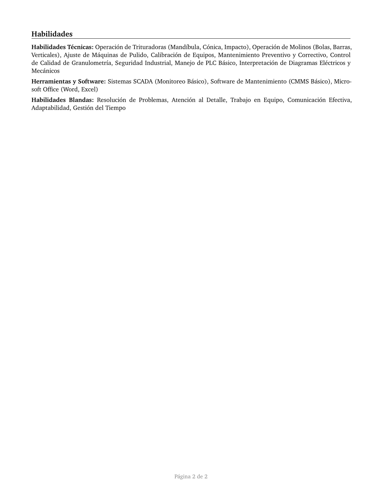 Crushing, Grinding, and Polishing Machine Setters, Operators, and Tenders CV in Spanish — page 2